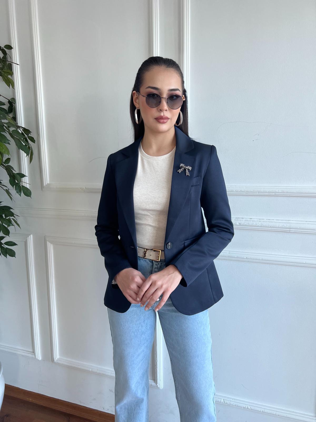 Dokuma Broş Detaylı Blazer Ceket 2517079 Lacivert