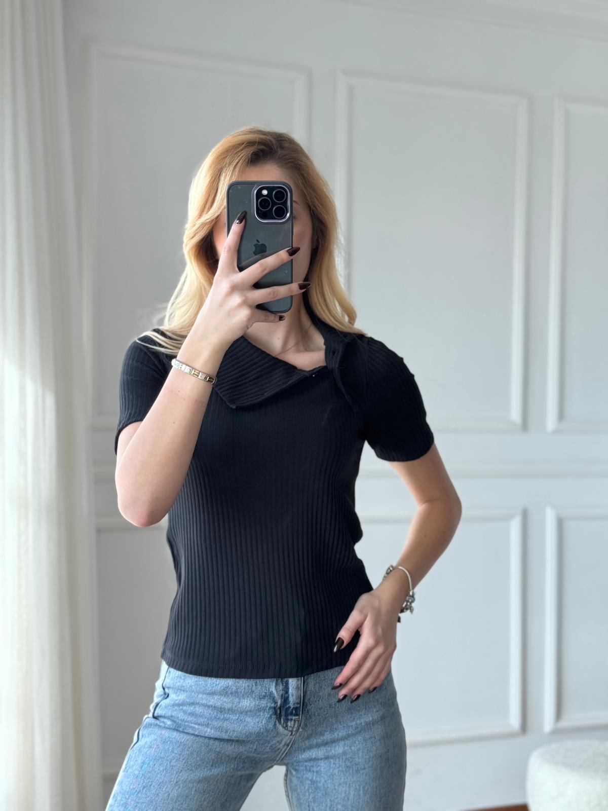 Düğme Detaylı Bluz 31389 Siyah