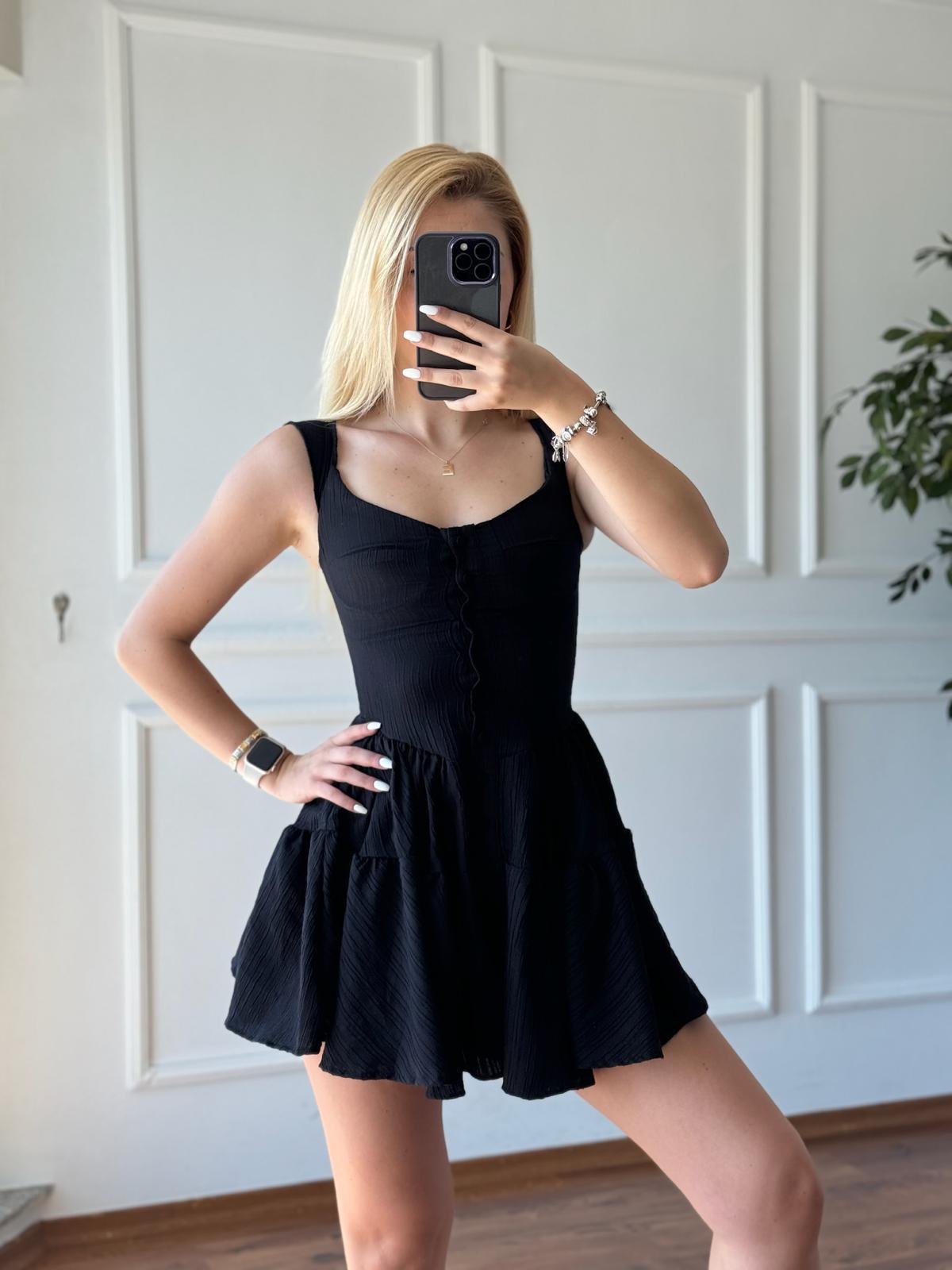 Düğme Detaylı Şort Tulum 6789 Siyah