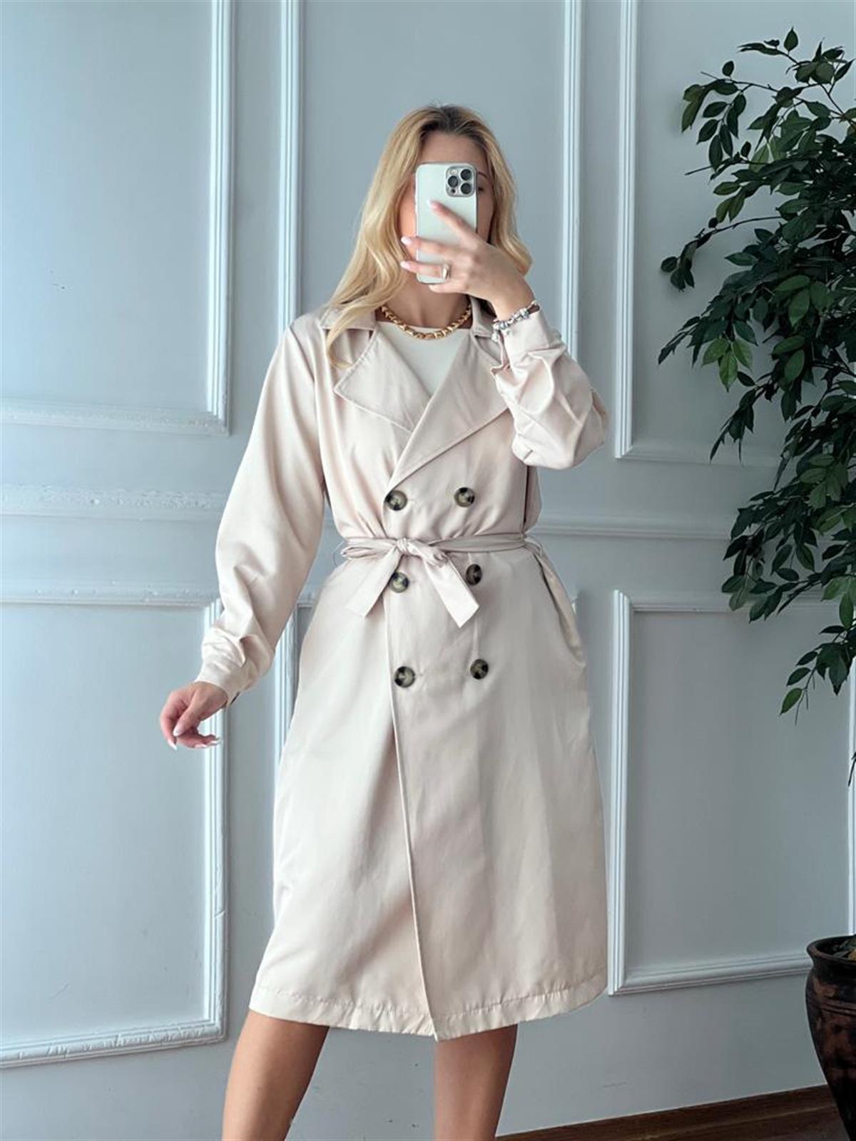 Düğmeli Trençkot 5853 Bej