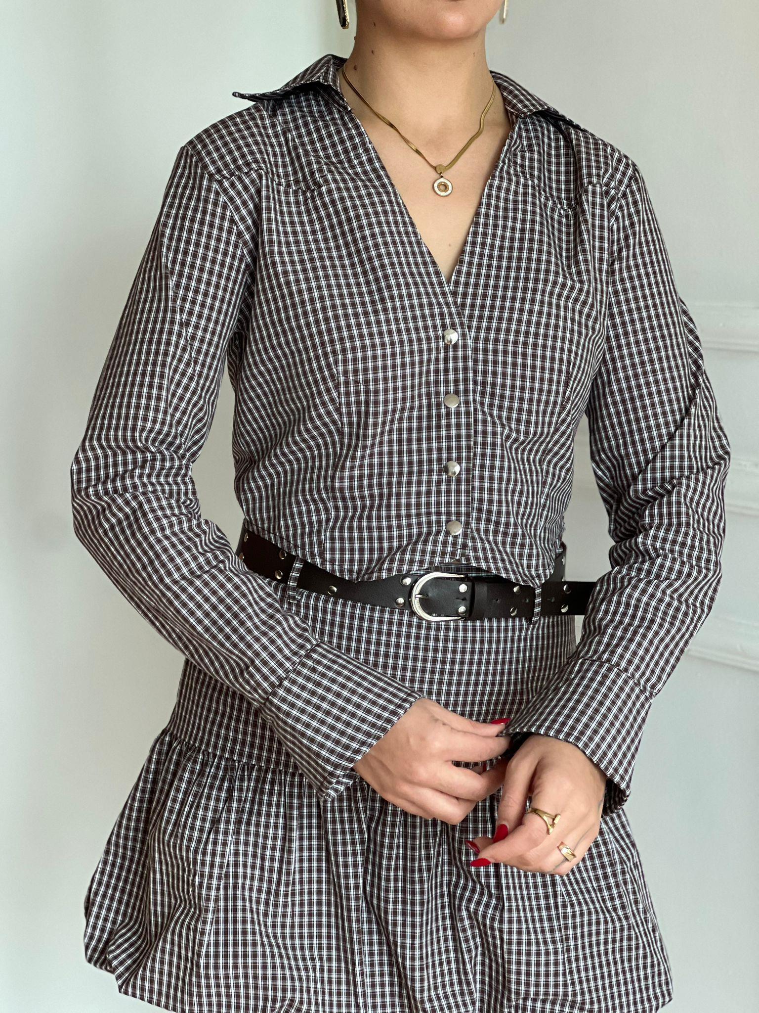 Ekoseli Kısa Gömlek 34513 Kahverengi