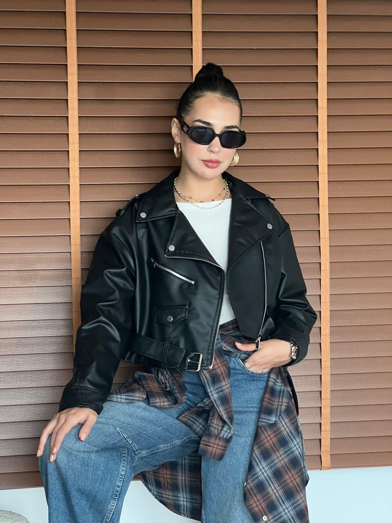 Fermuar Detaylı Deri Ceket 3132 Siyah