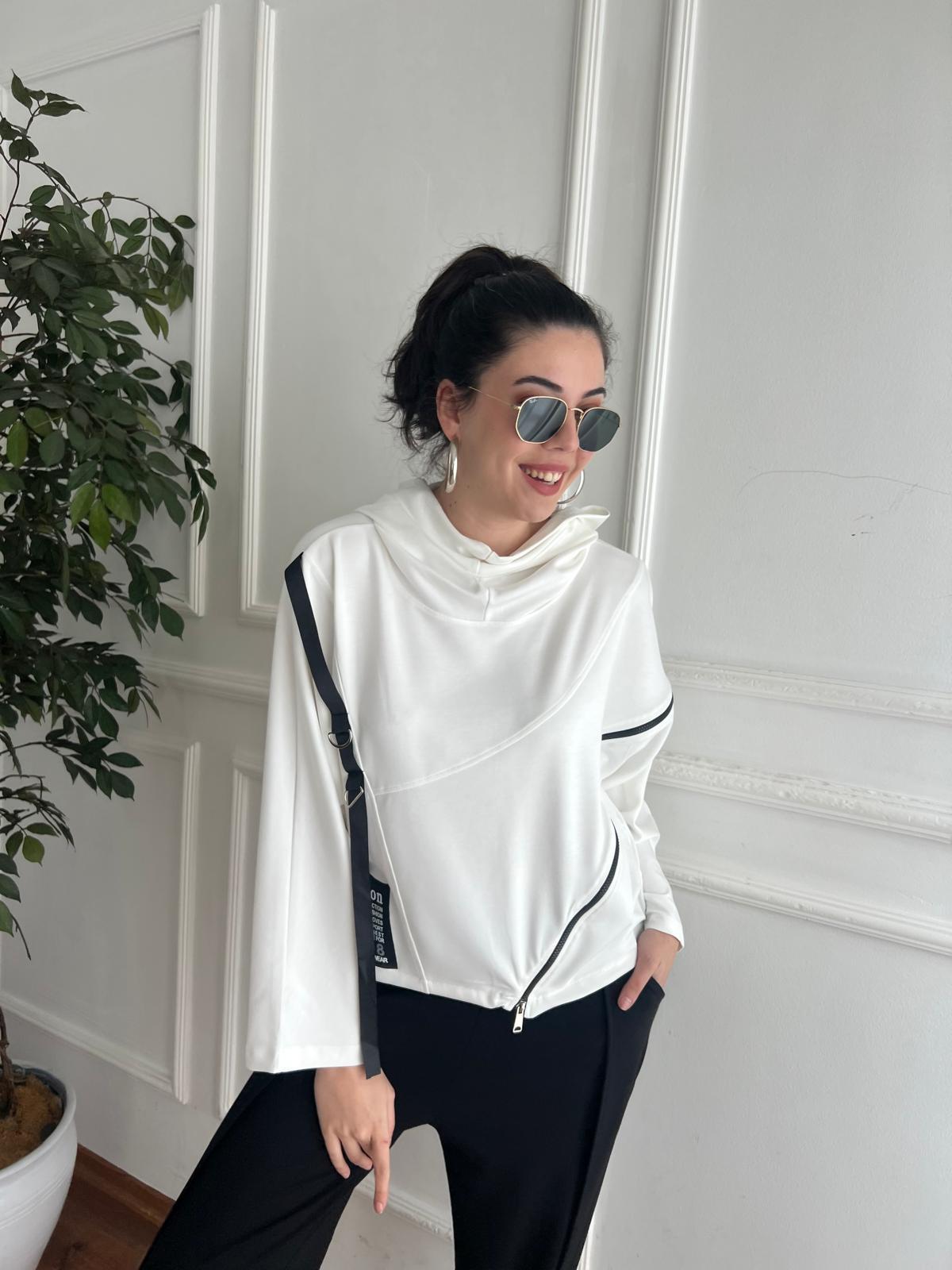 Fermuar Detaylı Sweatshirt 29682 Beyaz