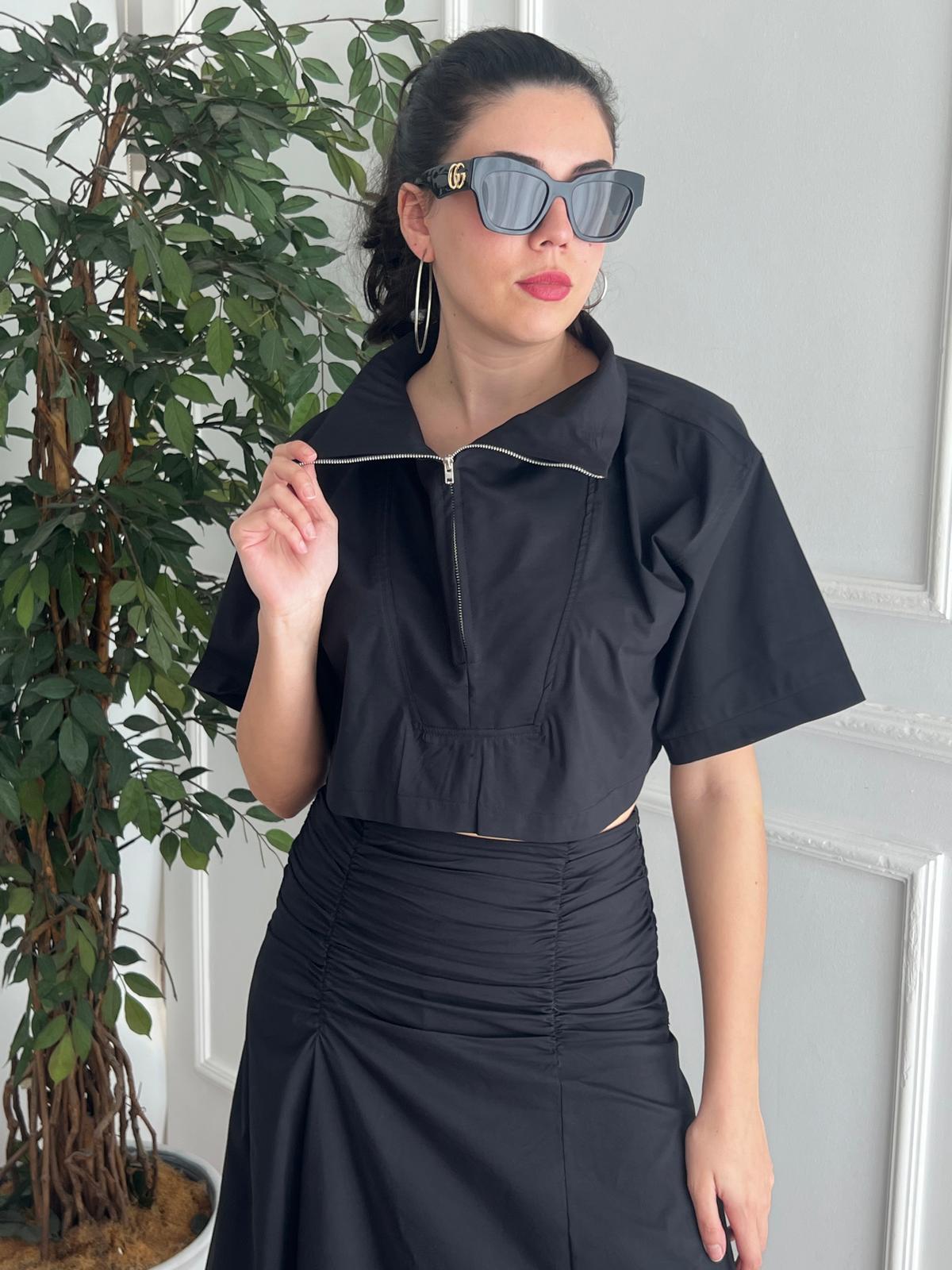 Fermuarlı Bluz 29422 Siyah