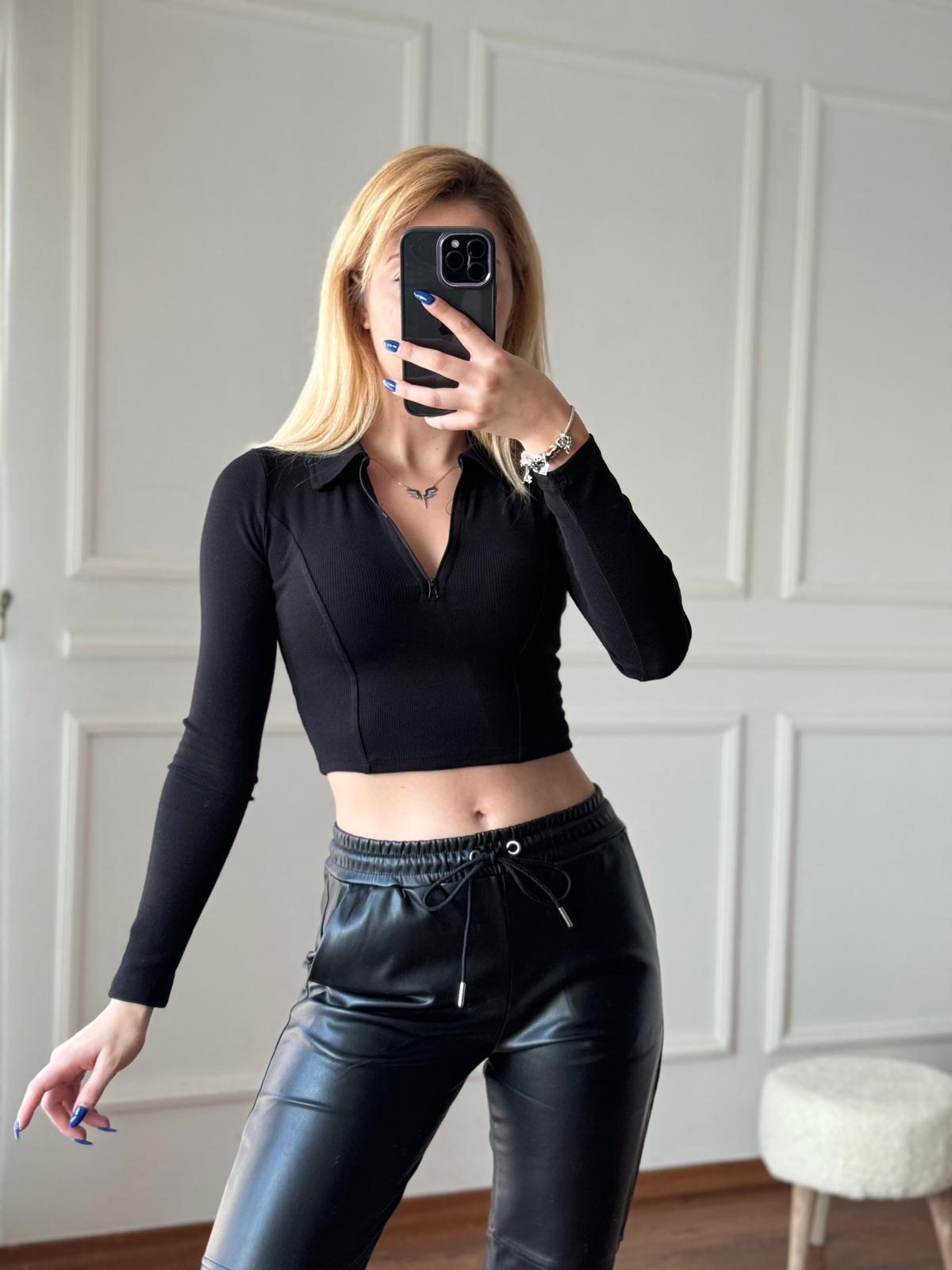 Fermuarlı Bluz 4668X Siyah