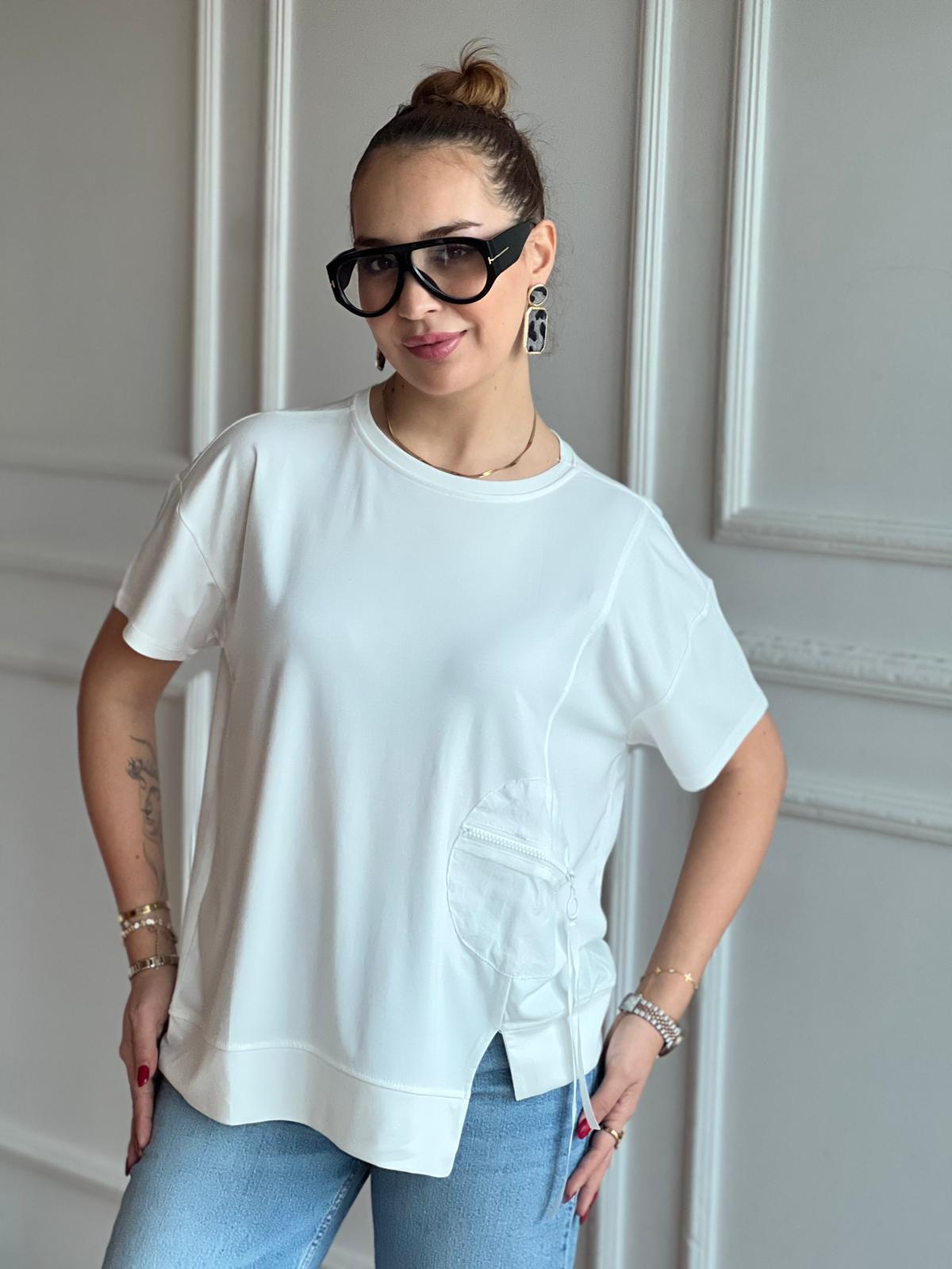 Fermuarlı Cep Detaylı Bluz 29733 Ekru