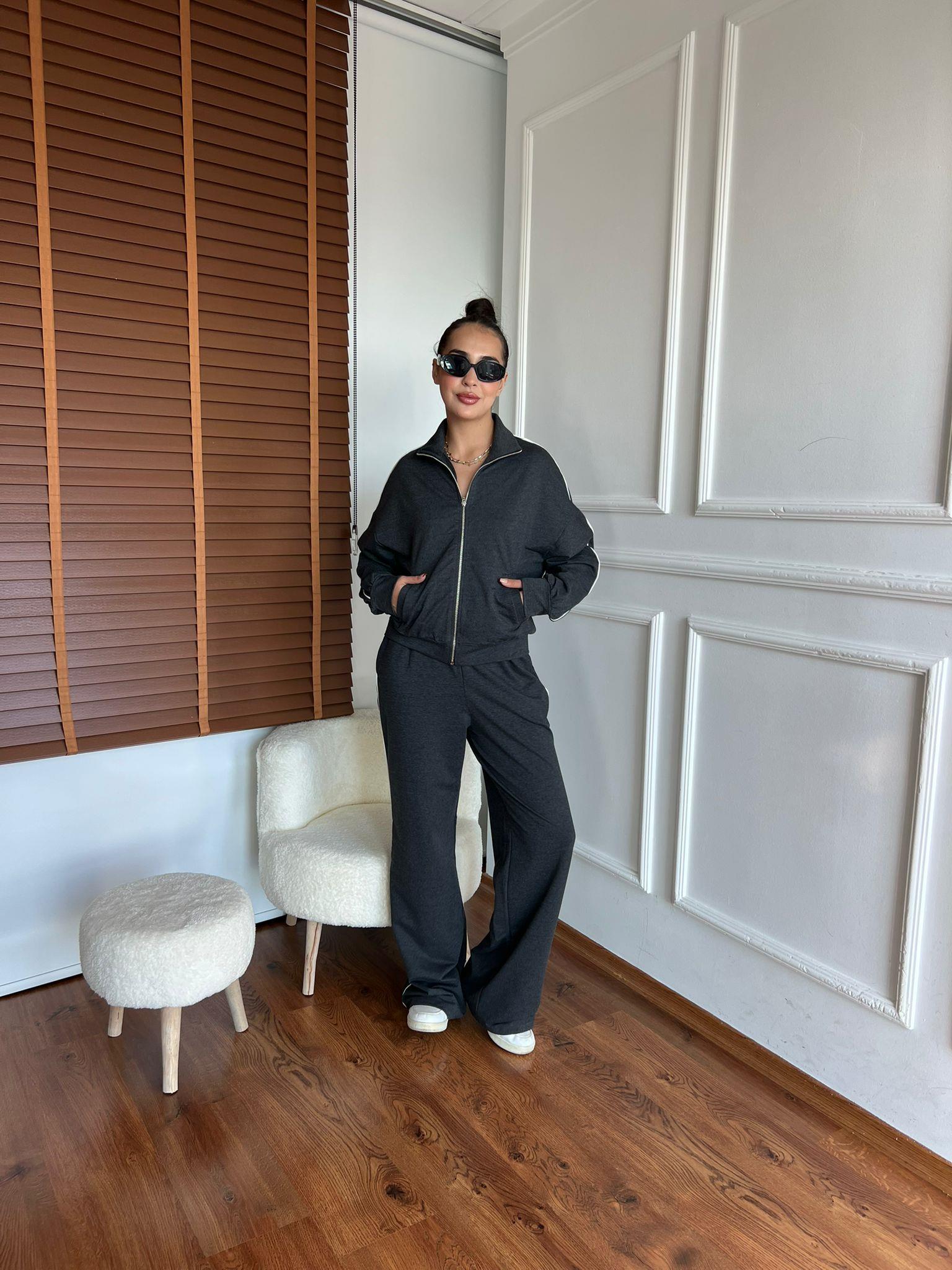 Fermuarlı Sweat Palazzo Eşofman Takım 912062 Antrasit