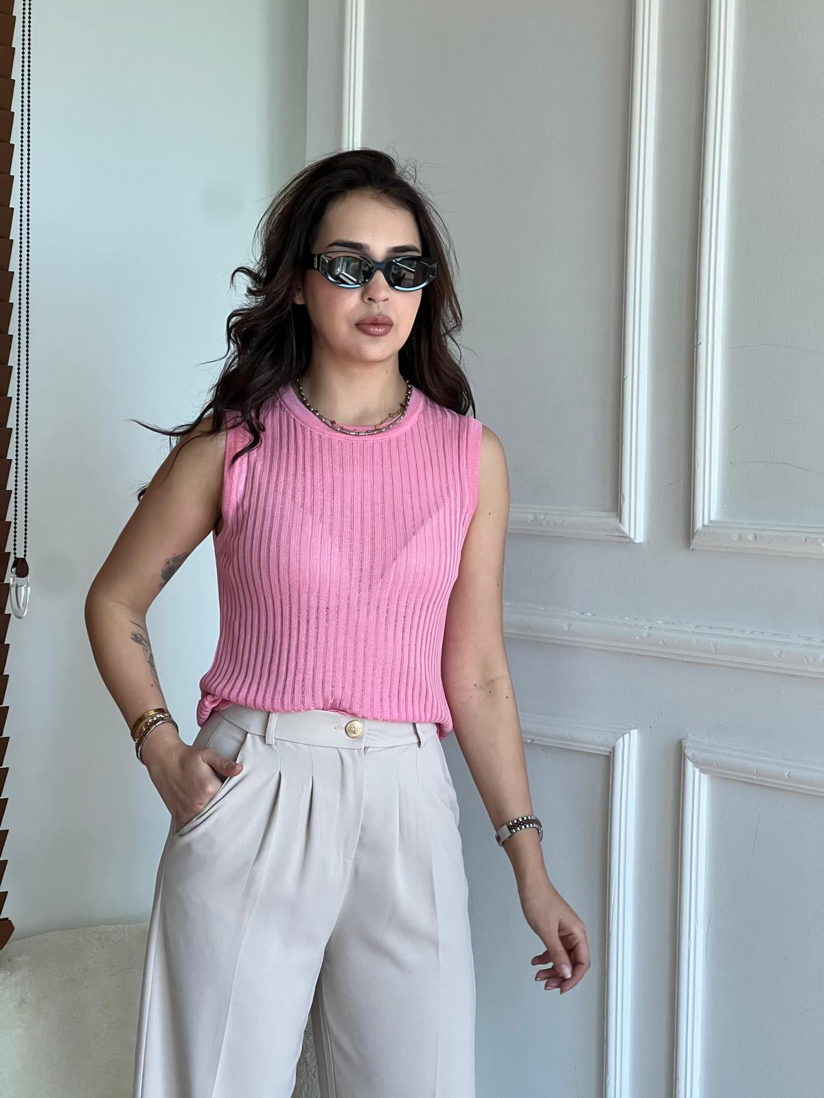 Fitilli Bisiklet Yaka Triko Atlet 92648 Pembe