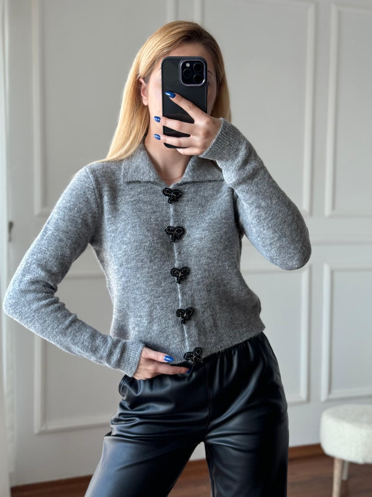 Fiyonklu Hırka 70370 Gri