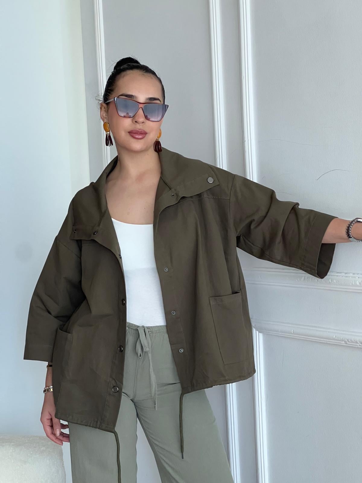 Gabardin Düğmeli Salaş Ceket 4069 Haki