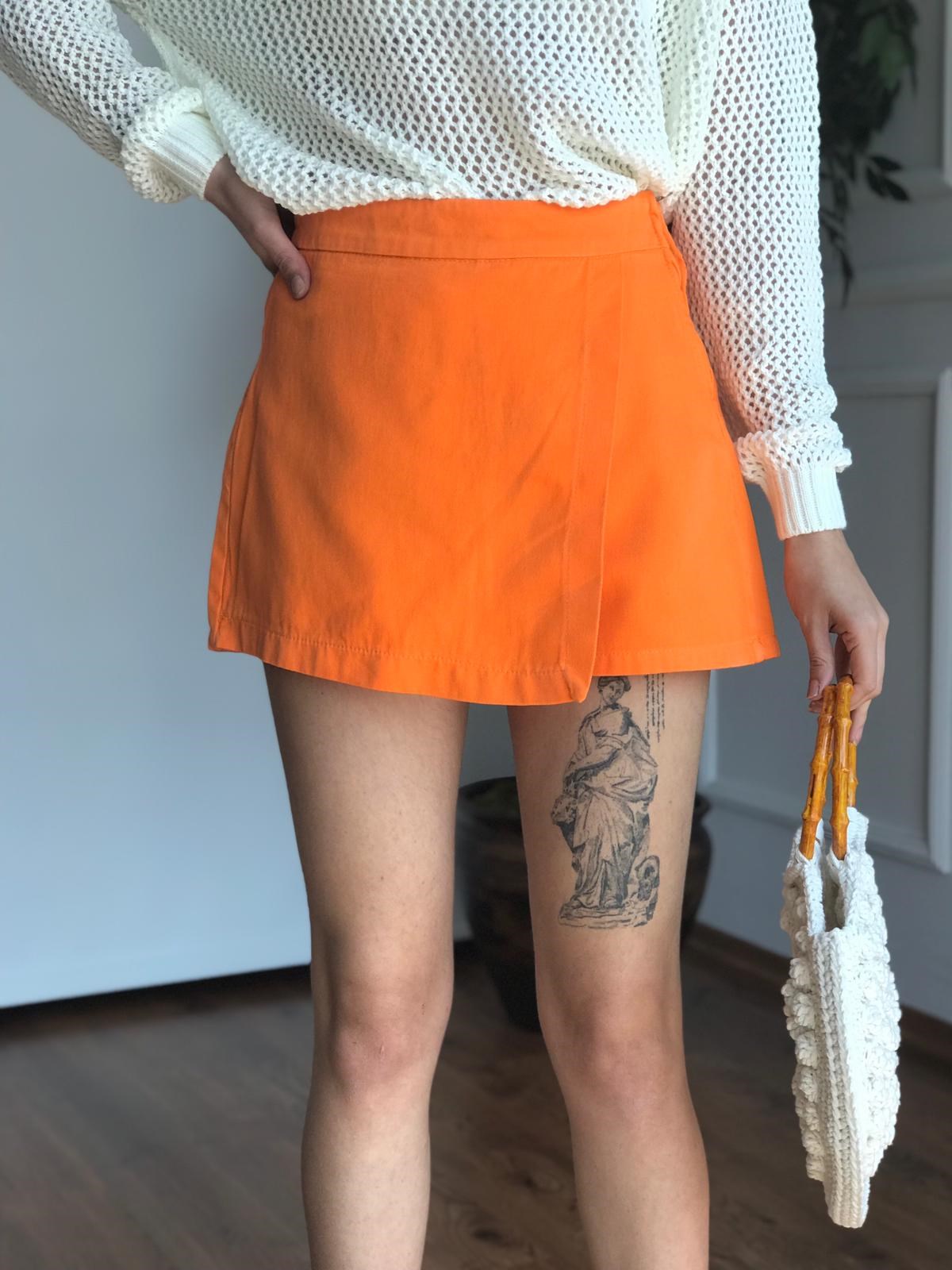 Gabardin Şort Etek 4411 Turuncu