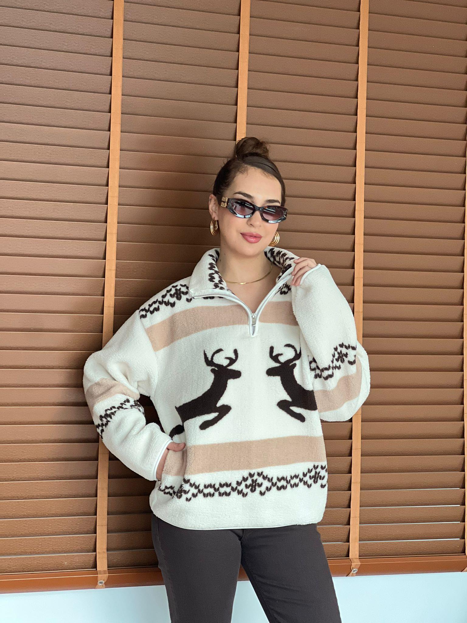 Geyik Desen Polar 22365 Kahverengi