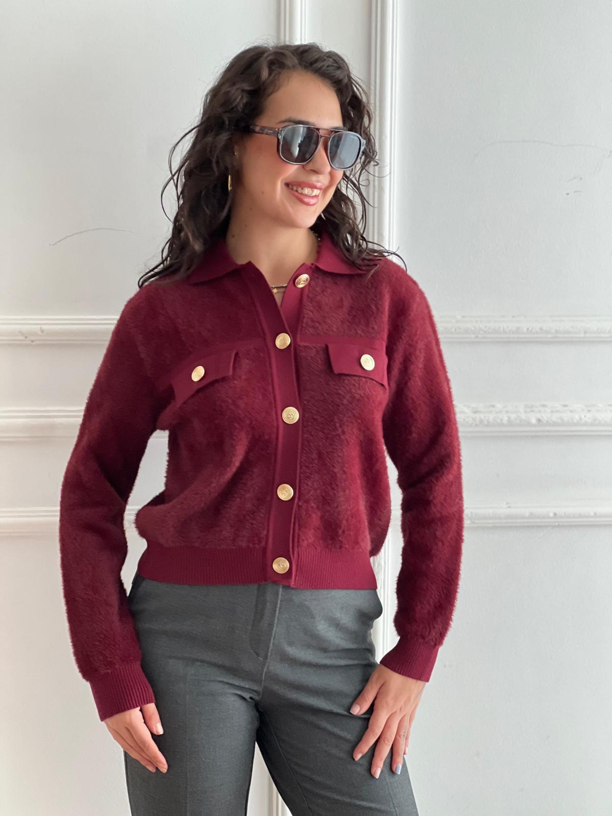 Gold Düğmeli Hırka Ceket 25430 Bordo