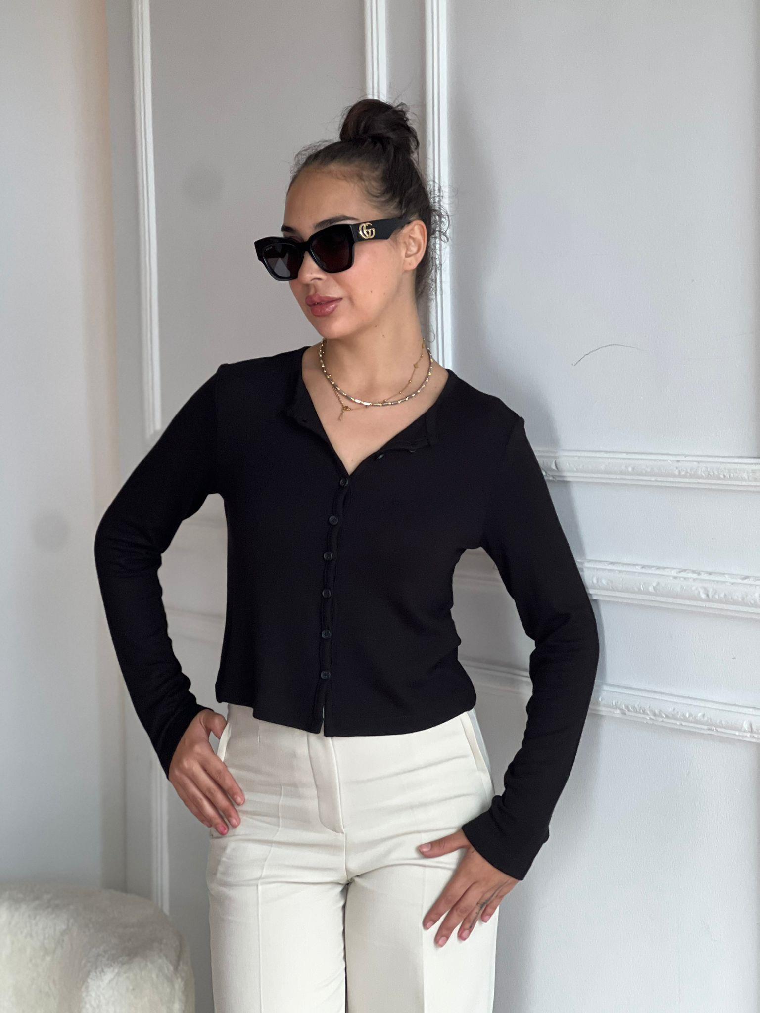 İnce Düğme Detaylı Hırka 31413 Siyah