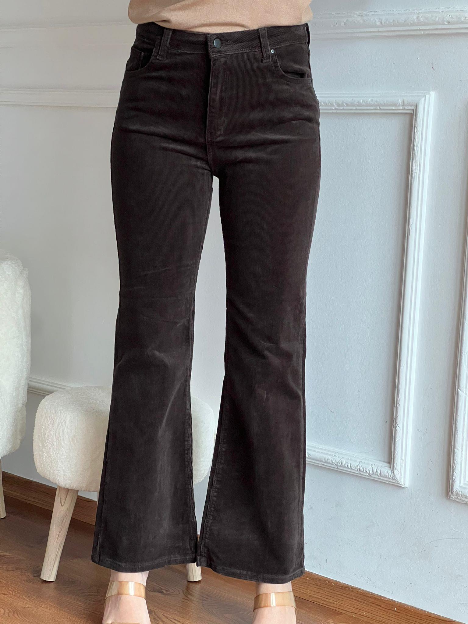 İspanyol Paça Kadife Pantolon 2196 Kahverengi