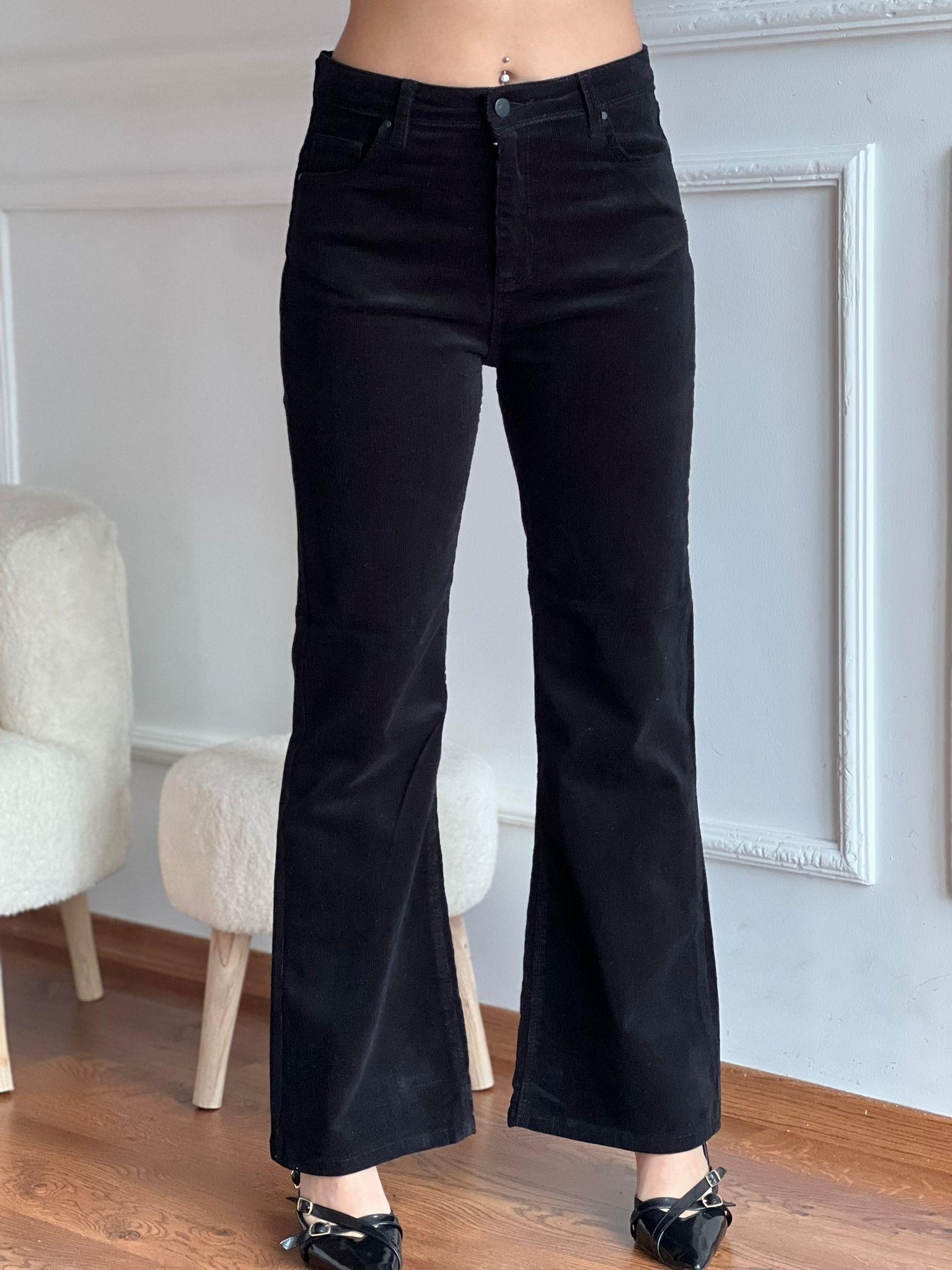 İspanyol Paça Kadife Pantolon 2196 Siyah