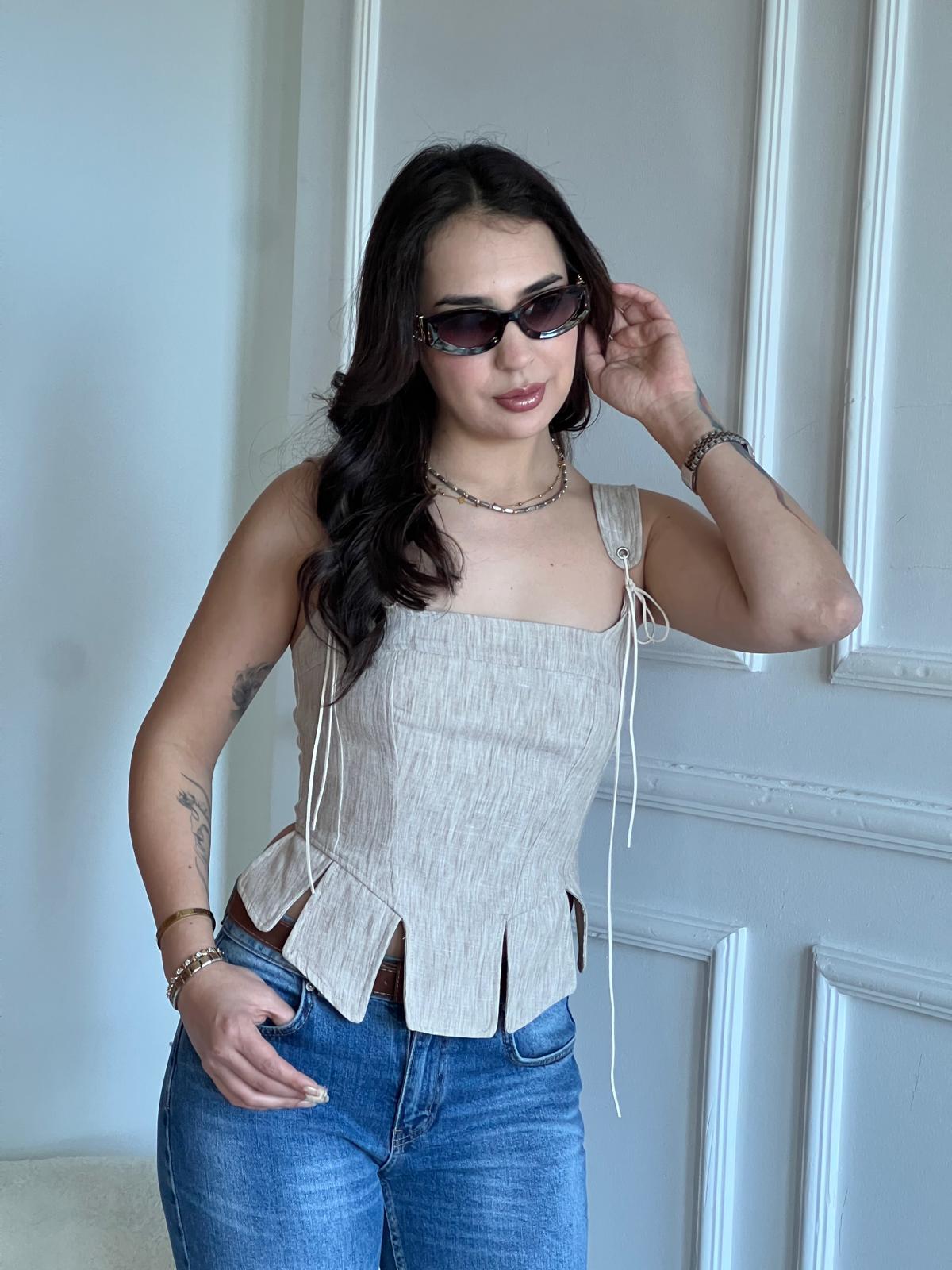 Kalın Askılı Bluz 02040 Bej