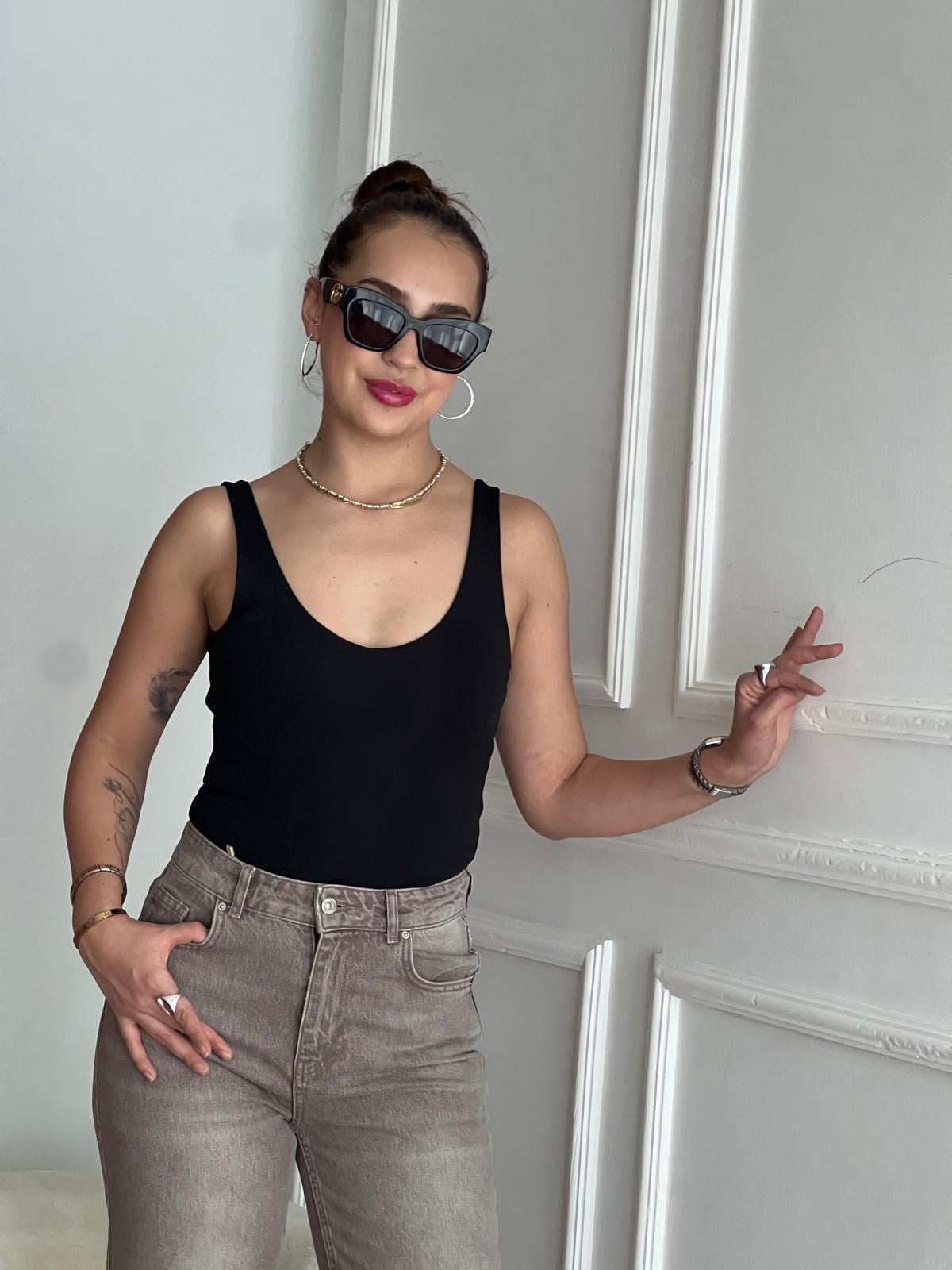 Kalın Askılı Bodysuit 01075 Siyah