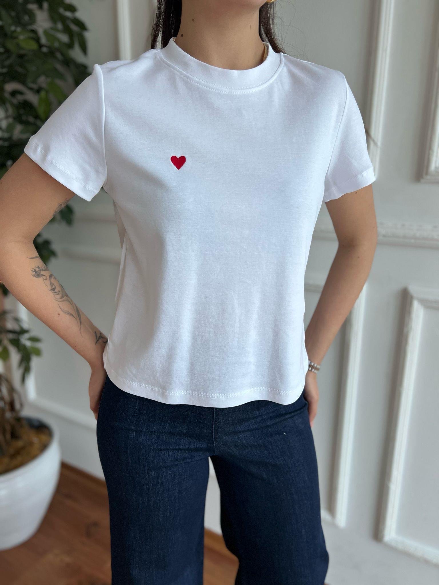 Kalp İşlemeli Tshirt 30584 Beyaz