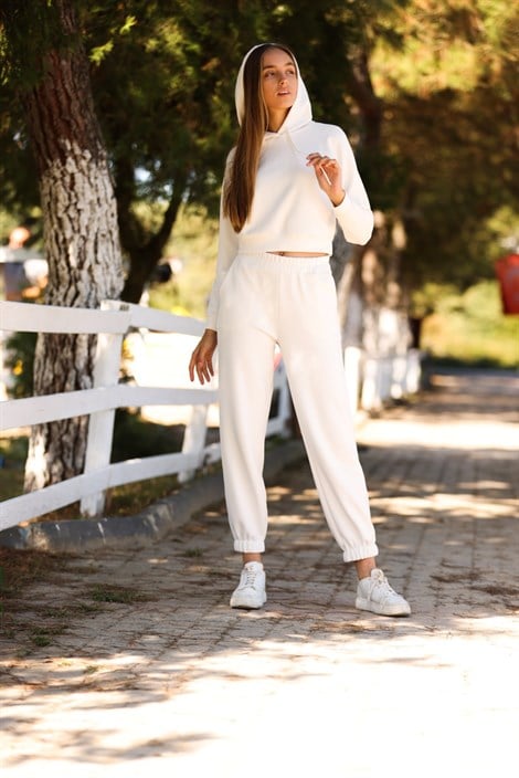Kapüşonlu Sweatshirt 21-1237 Ekru