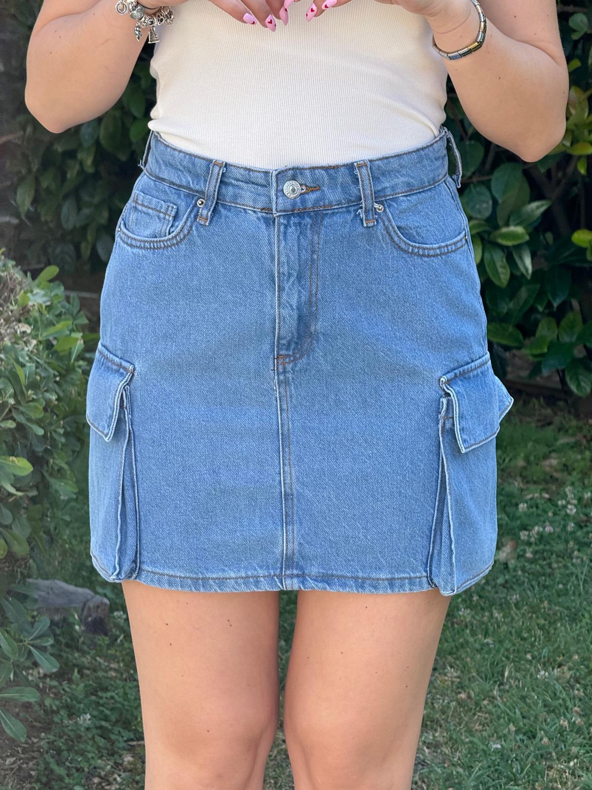 Kargo Cepli Kot Etek 3058 Mavi