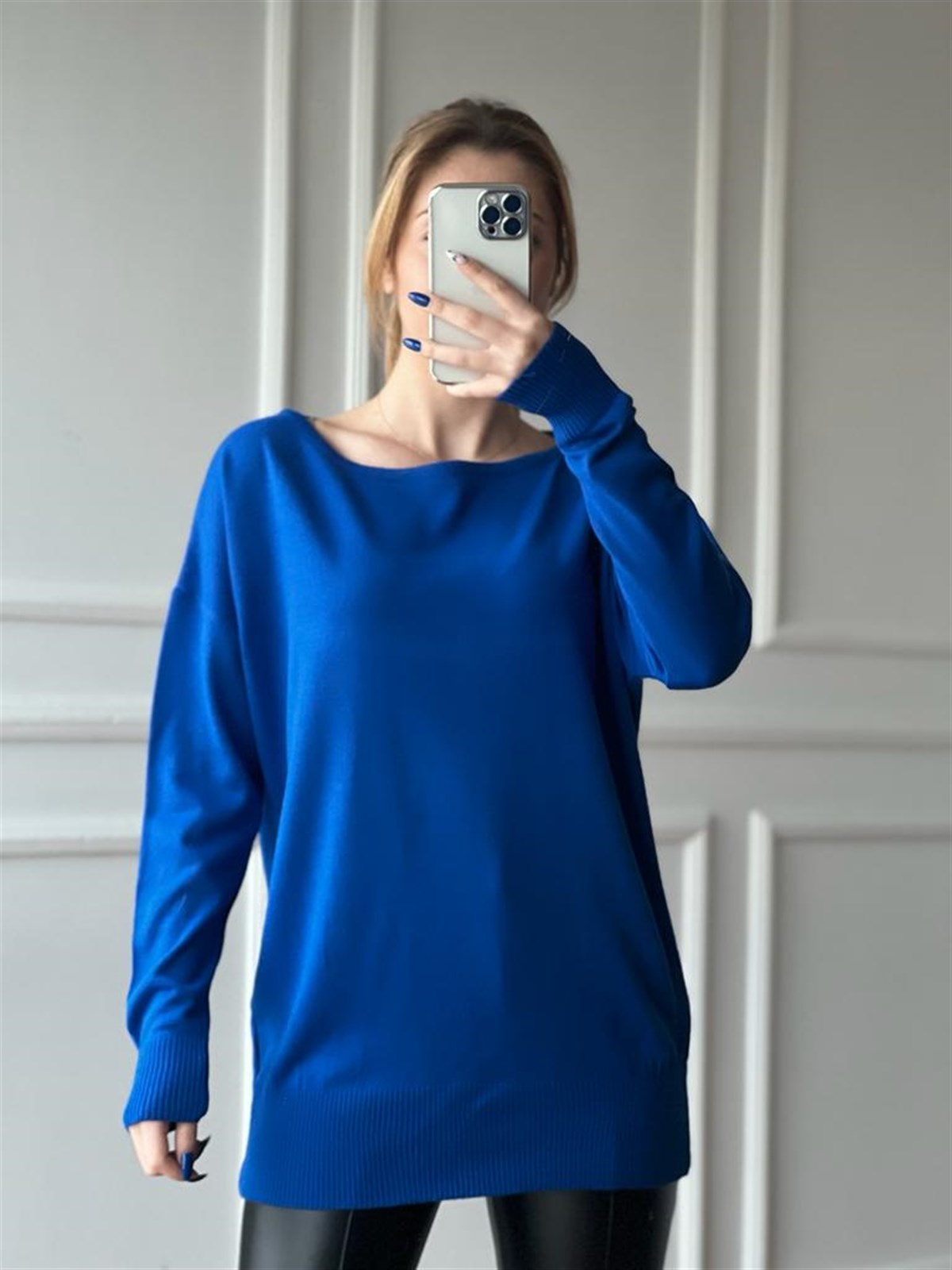 Kayık Yaka Bluz 1316 Saks Mavisi