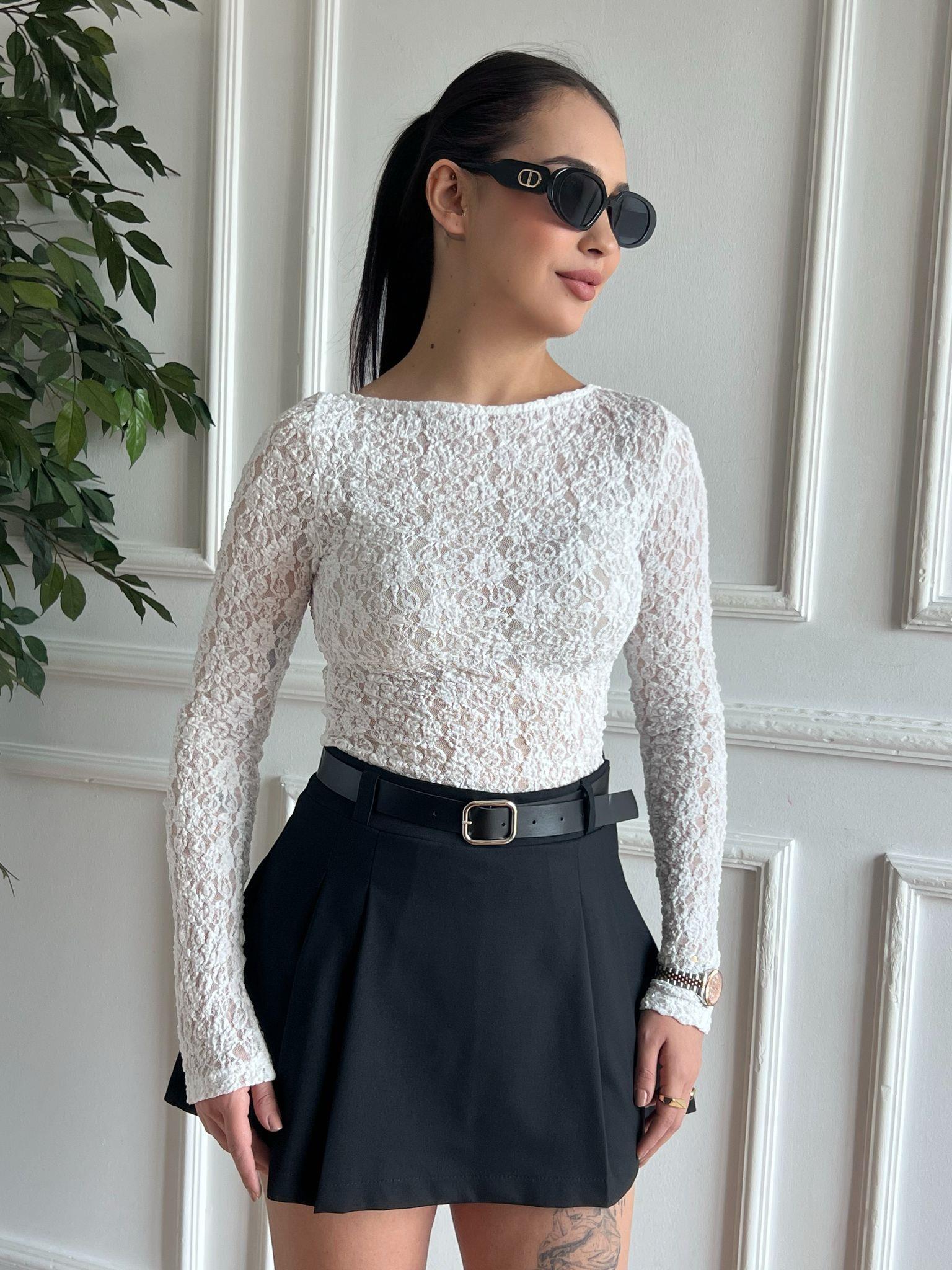 Kayık Yaka Dantel Bluz 31312 Ekru