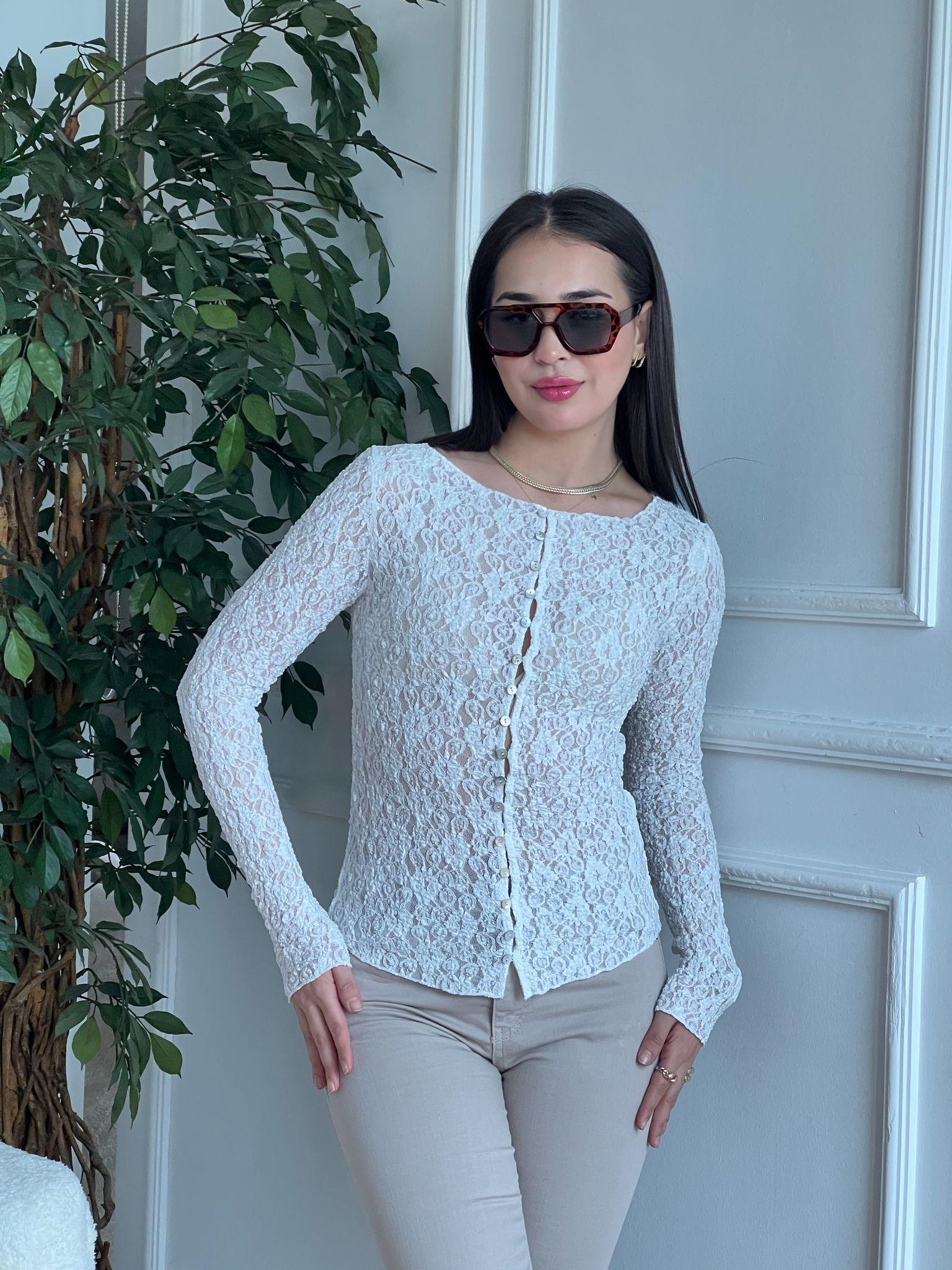 Kayık Yaka Düğmeli Dantel Hırka 31648 Ekru