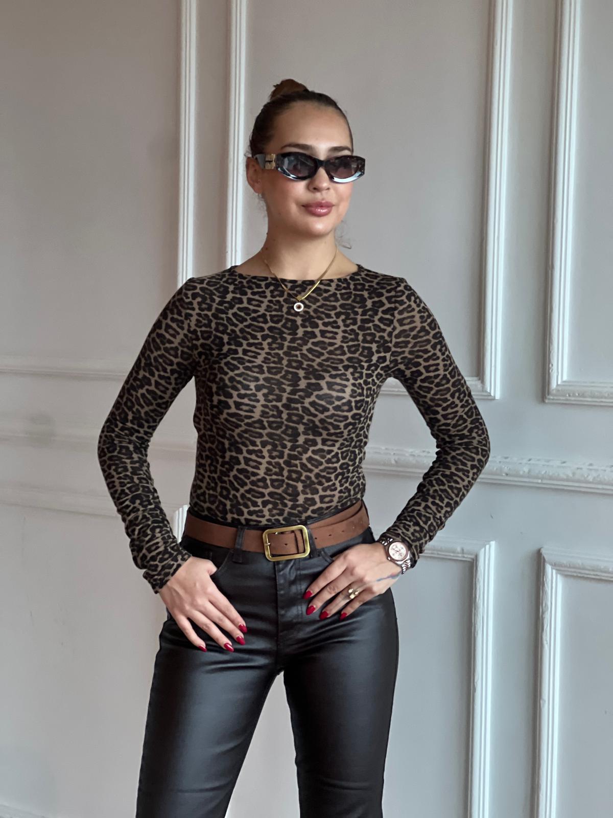 Kayık Yaka Leopar Bluz 32206 Kahverengi