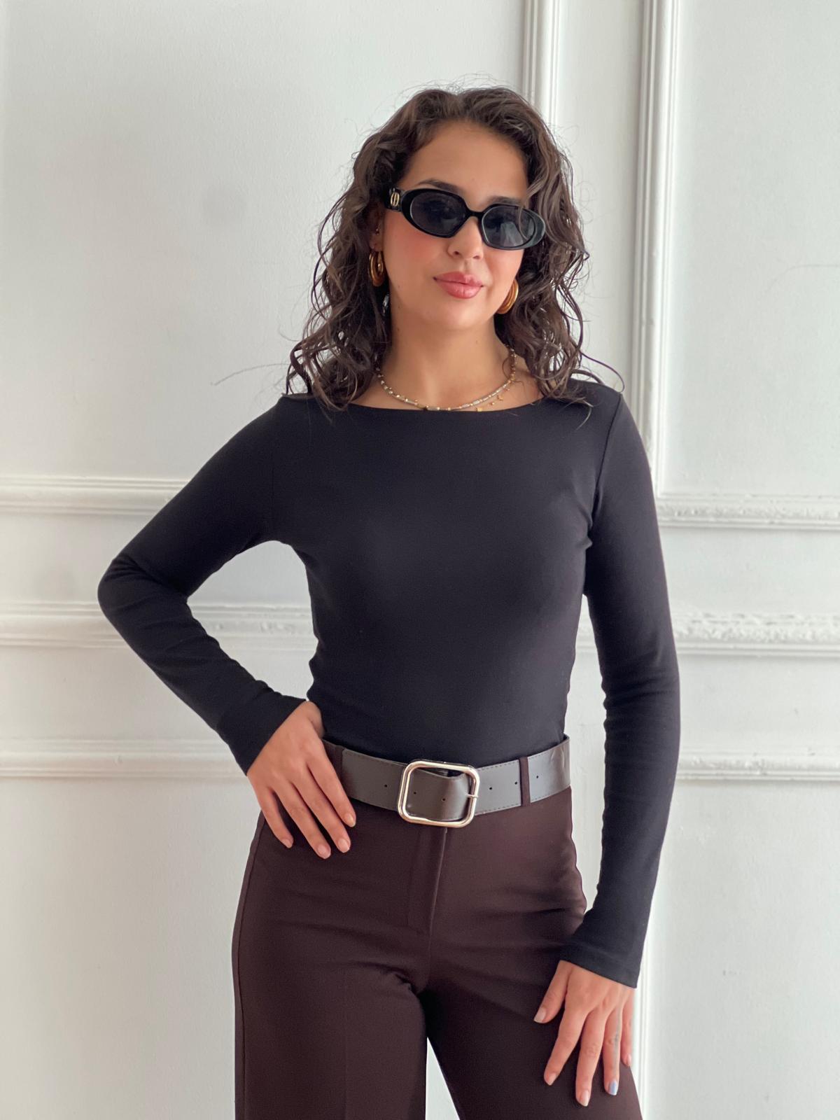 Kayık Yaka Uzun Kollu Bluz 31332 Siyah