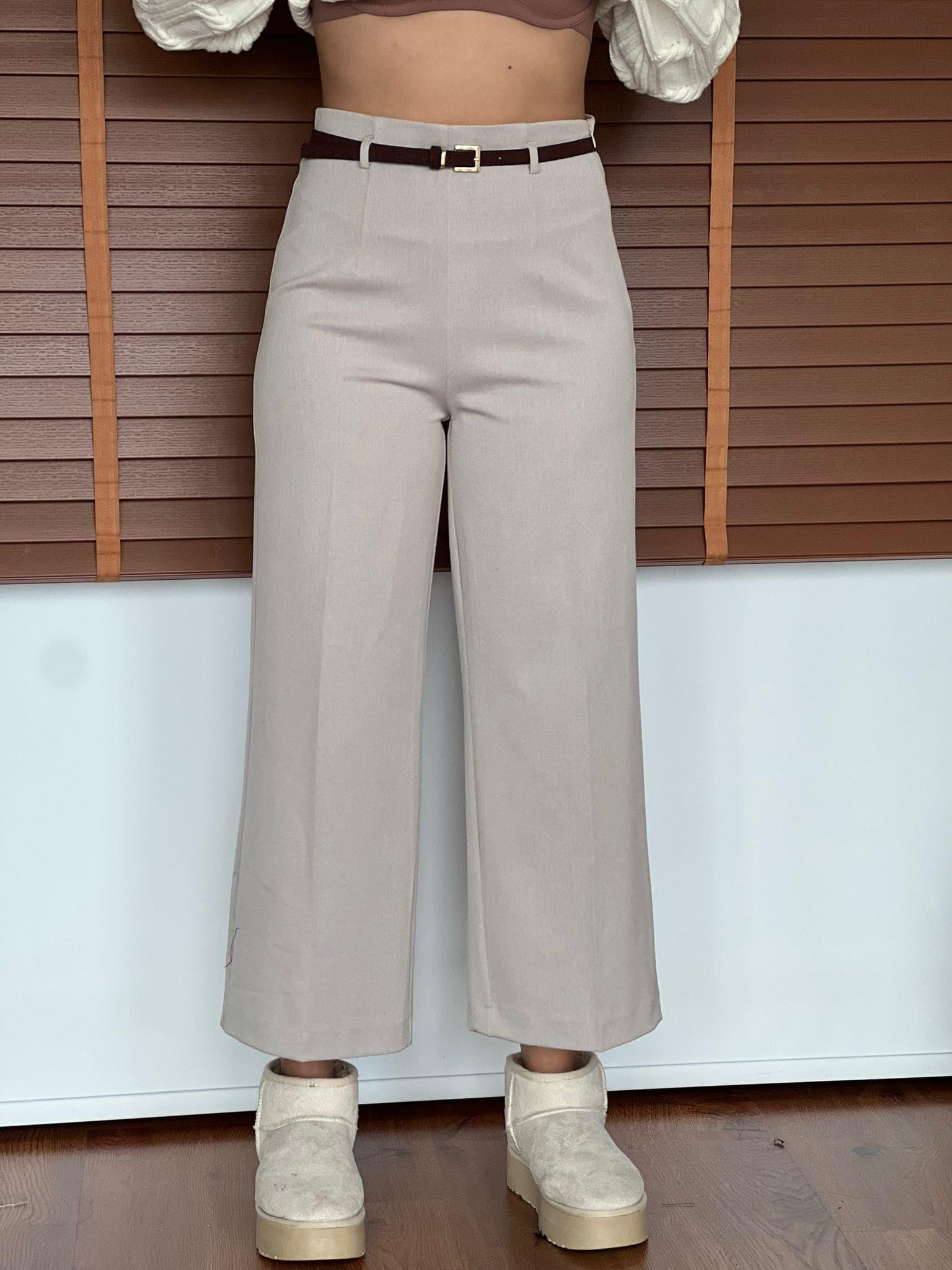 Kemerli Culotte Pantolon 71276 Taş