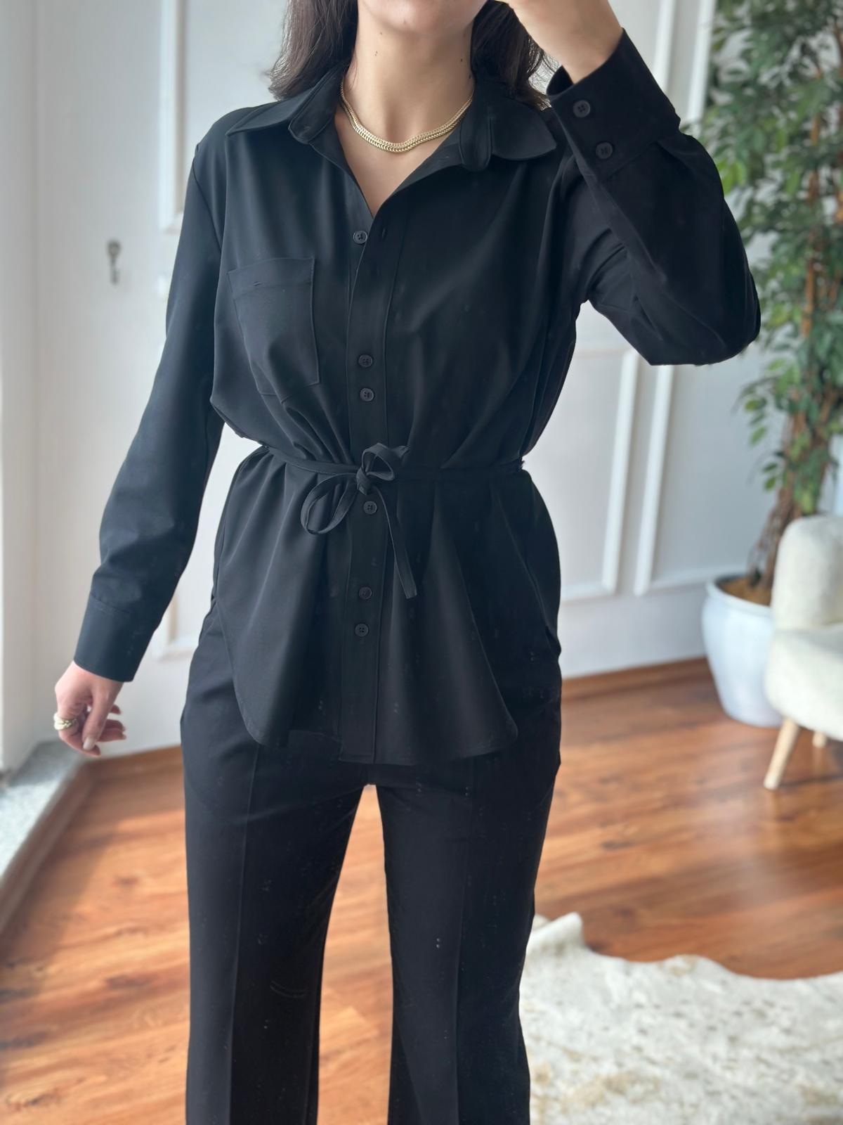 Kemerli Gömlek 50498 Siyah