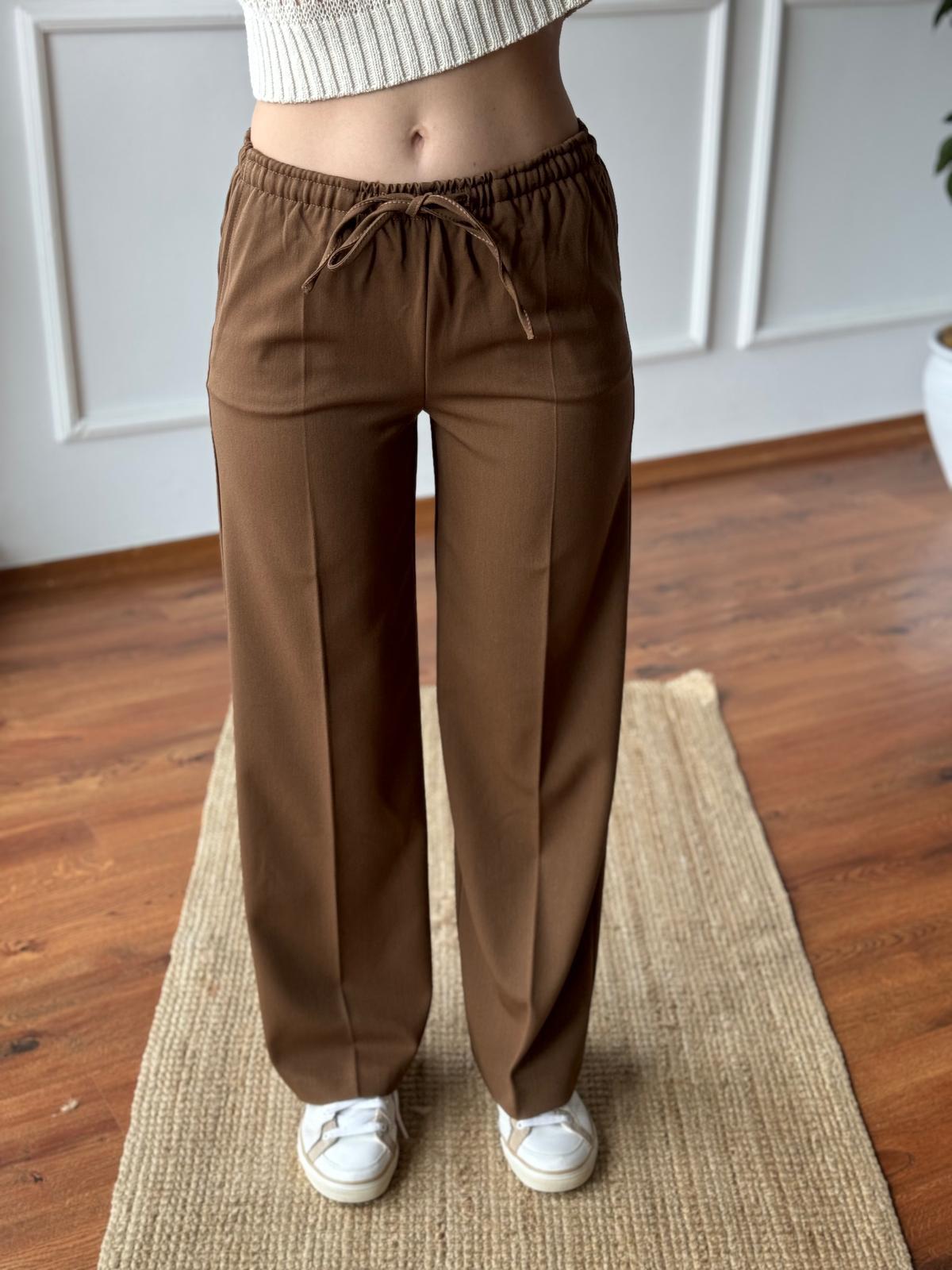 Kemerli Lastikli Pantolon 16054 Kahverengi