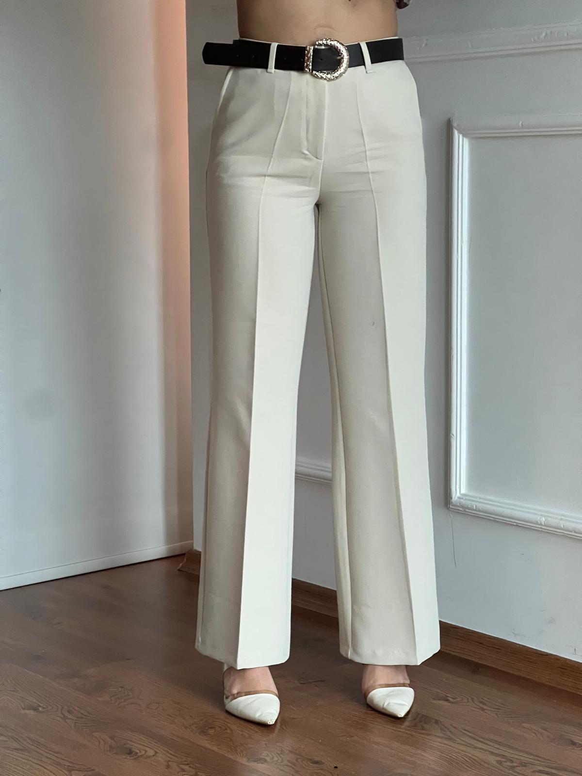 Kemerli Palazzo Pantolon 17038 Krem