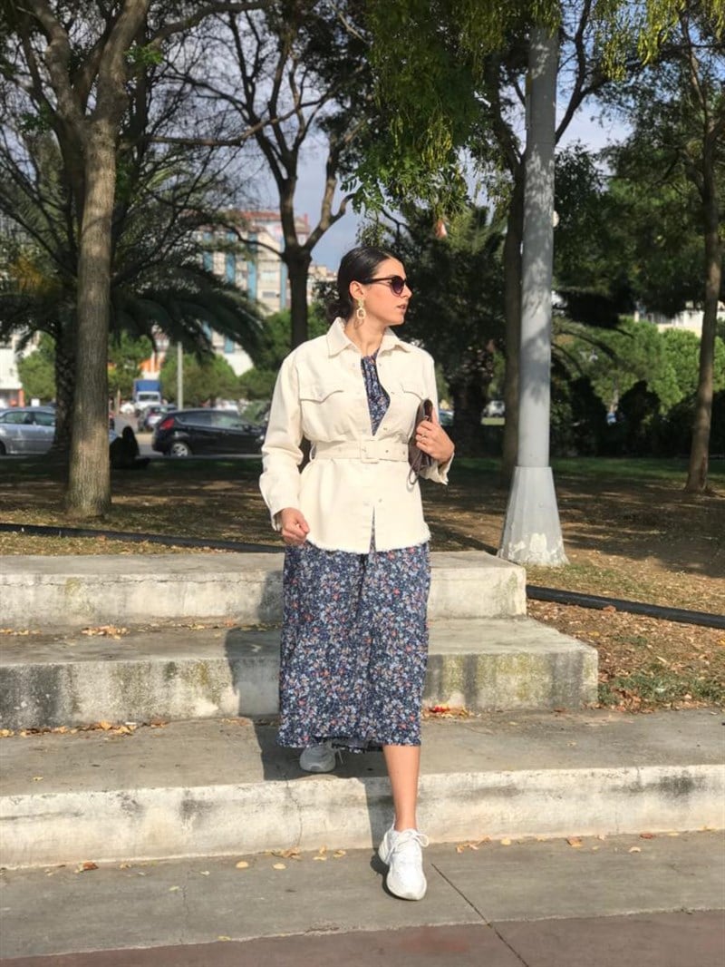 Kemerli Pamuklu Gömlek 5259 Ekru
