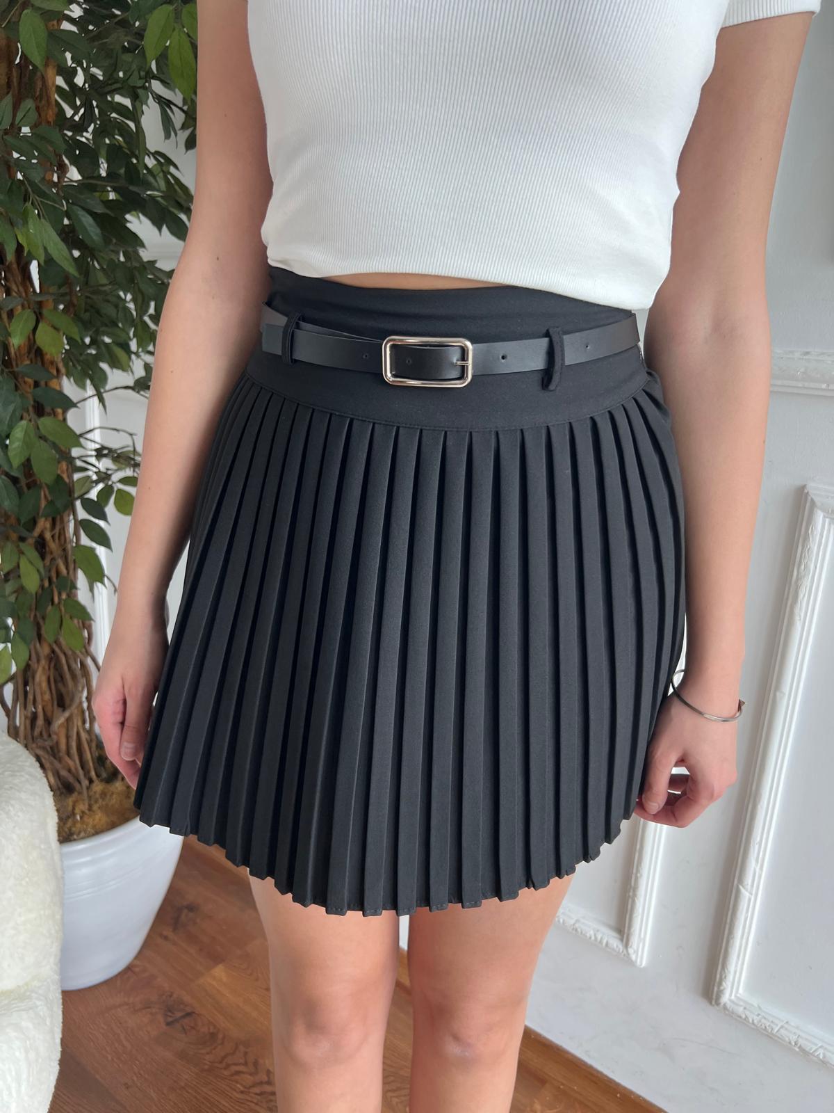 Kemerli Pliseli Şortlu Etek 0490 Siyah