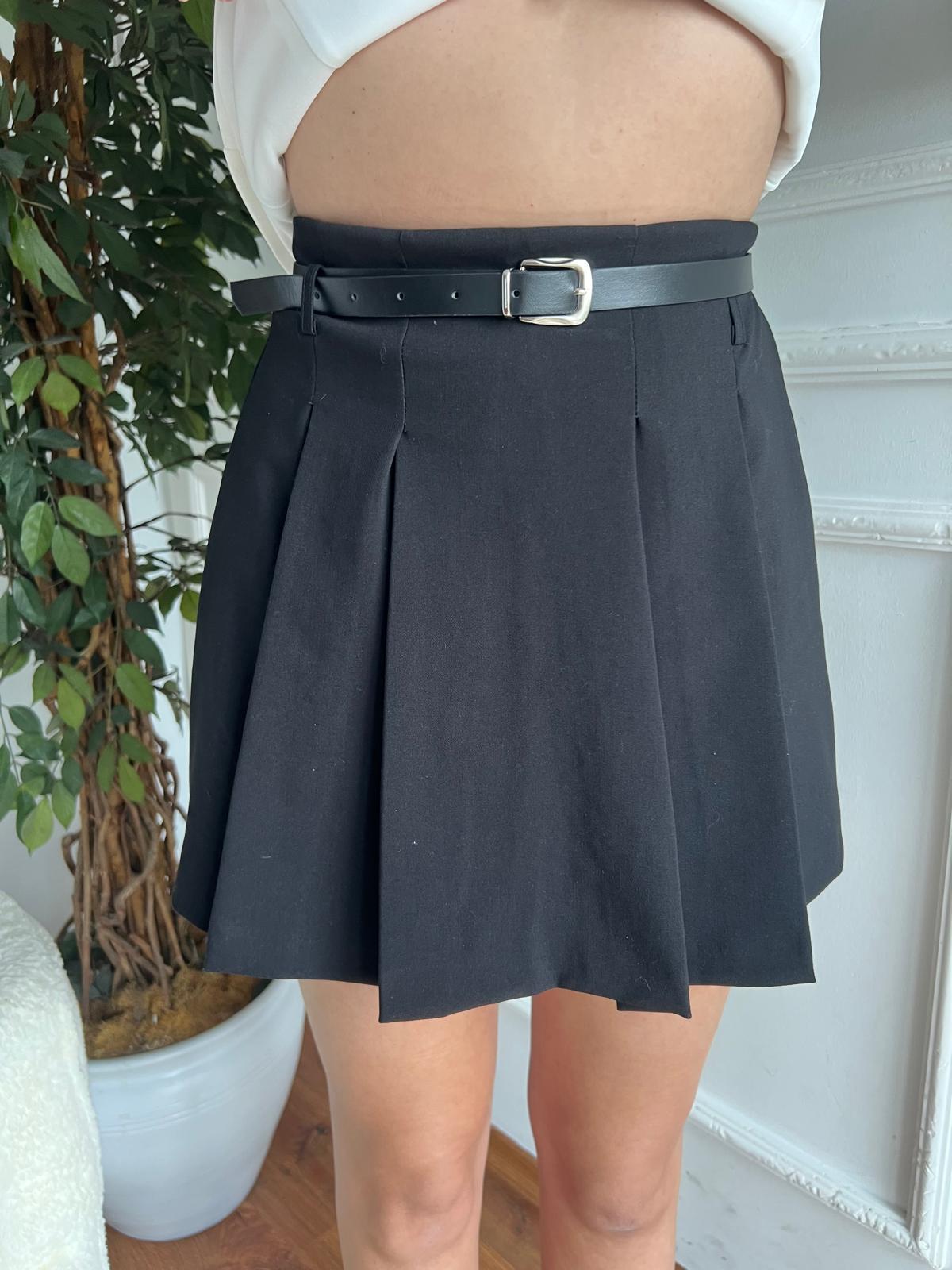 Kemerli Şort Etek 16374 Siyah