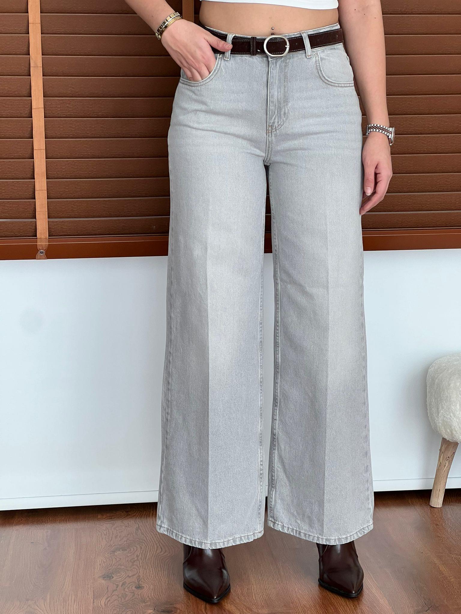 Kemerli Wideleg Pantolon 72288 Gri