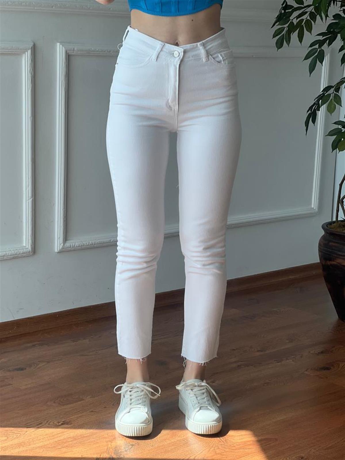 Kesik Paça Pantolon 2791 Beyaz