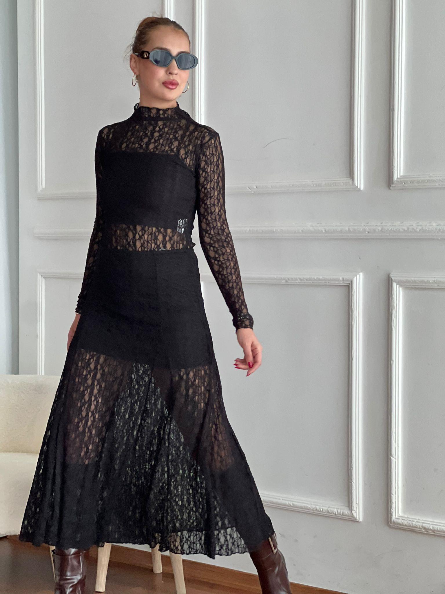 Kısa Astarlı Dantel Etek 30490 Siyah