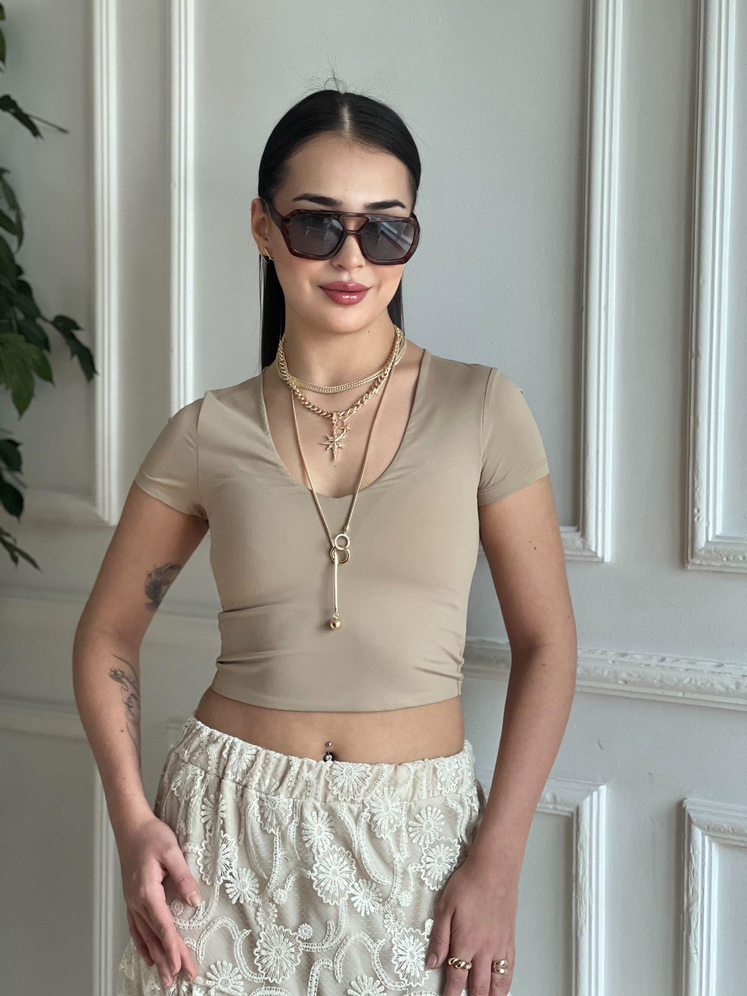 Kısa Kol Tshirt 16636 Bej