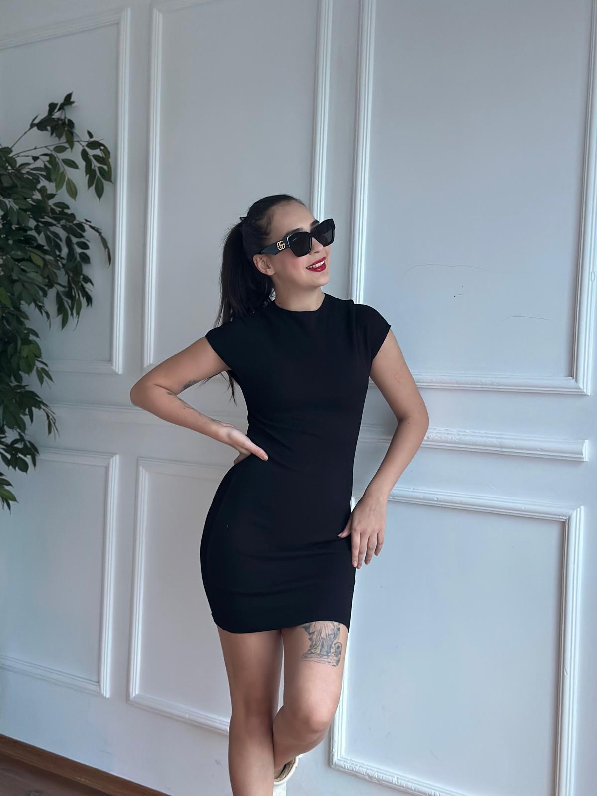 Kısa Streç Örme Elbise 91305 Siyah