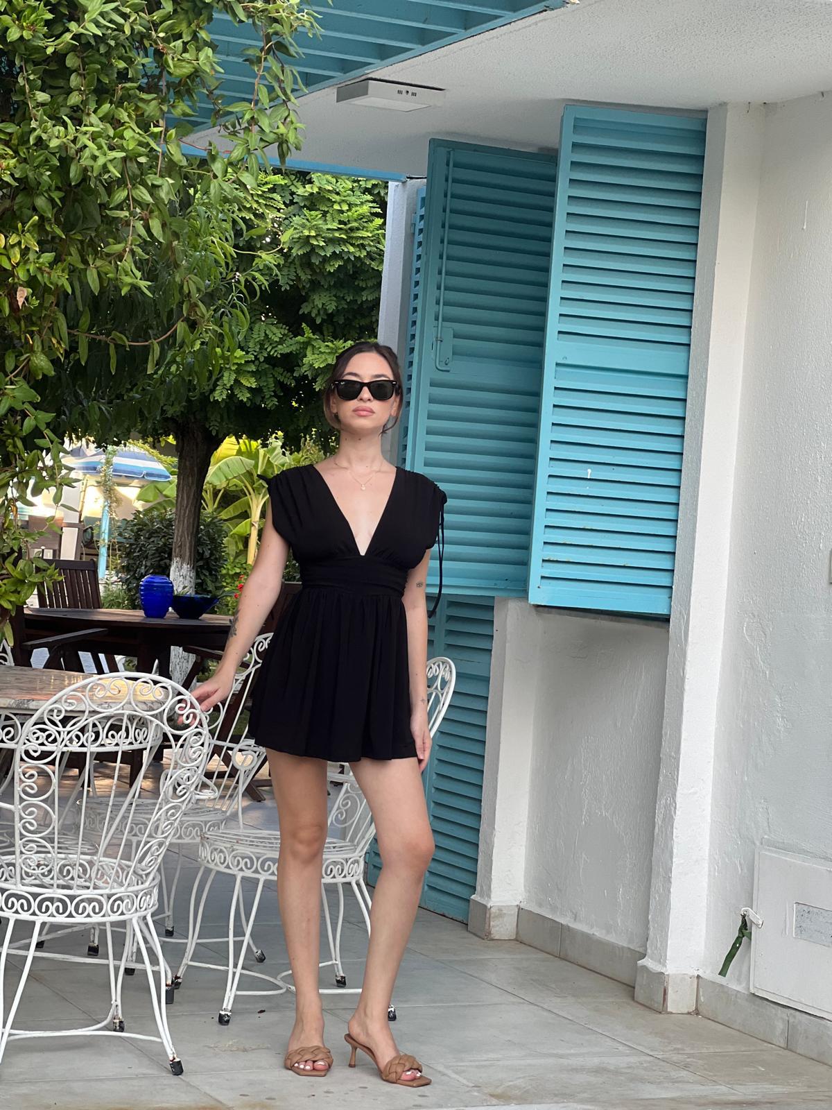 Kolları Büzgülü Şortlu Sendy Elbise 3394 Siyah