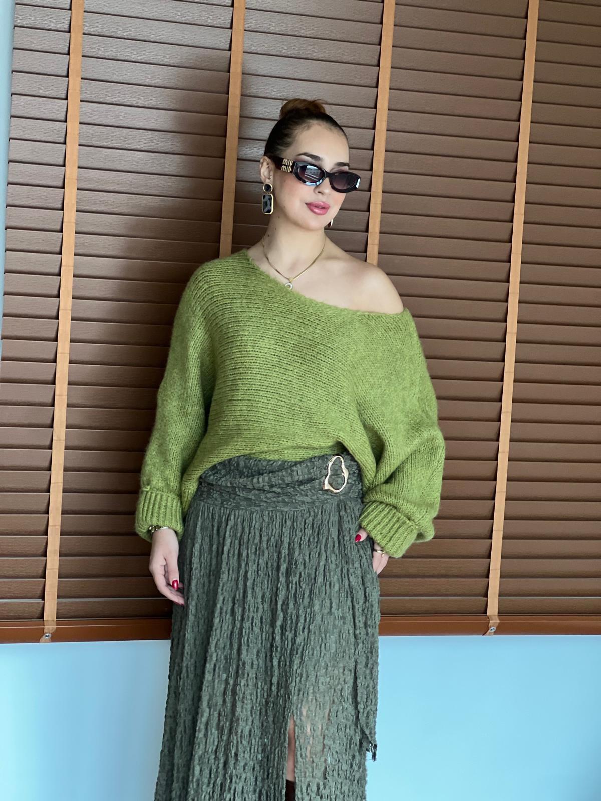 Kolları Katlamalı Kazak 4338 Yağ Yeşili