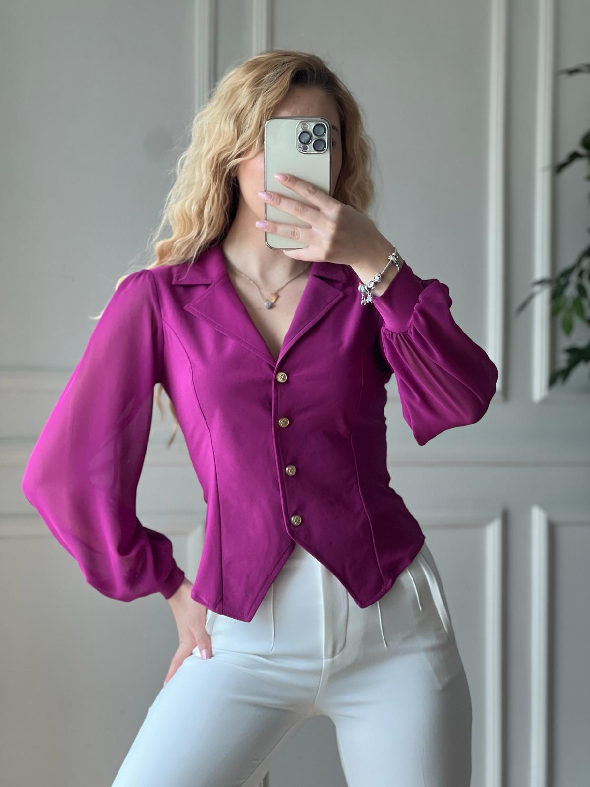 Kolları Tül Yakalı Gömlek 2643 Mor