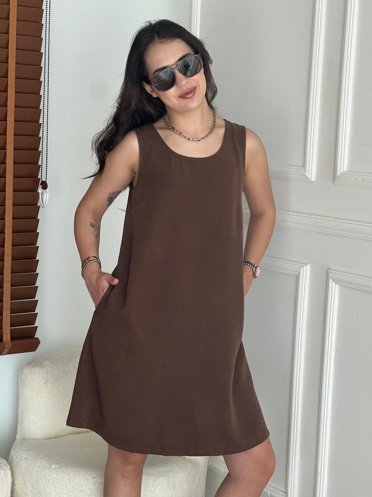 Kolsuz Tensel Elbise 8036 Kahverengi