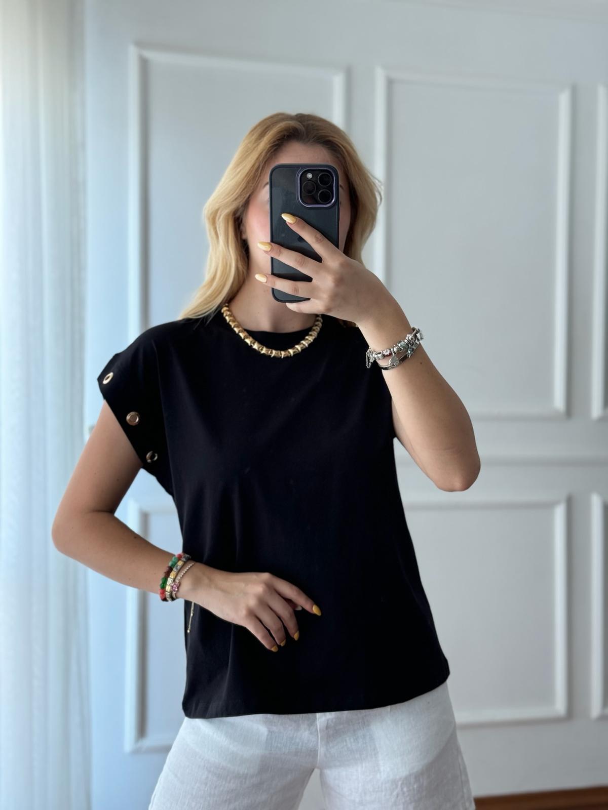 Kolu Kuş Gözlü Tshirt 16165 Siyah