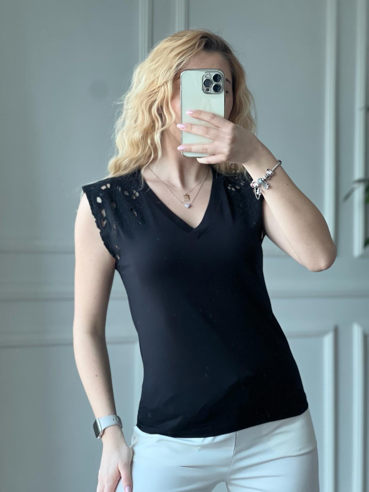 Kolu Nakışlı Tshirt 4709 Siyah