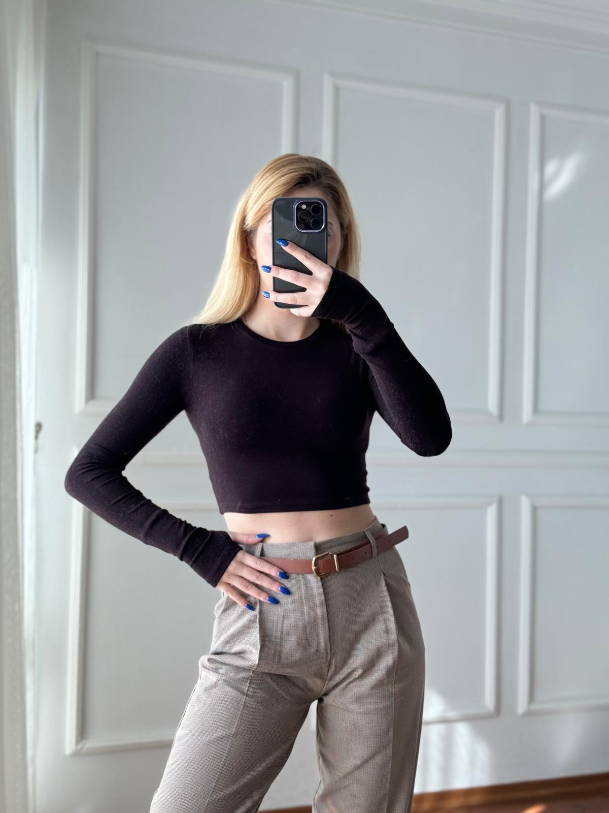 Kolu Yırtmaçlı Bluz 16049 Kahverengi