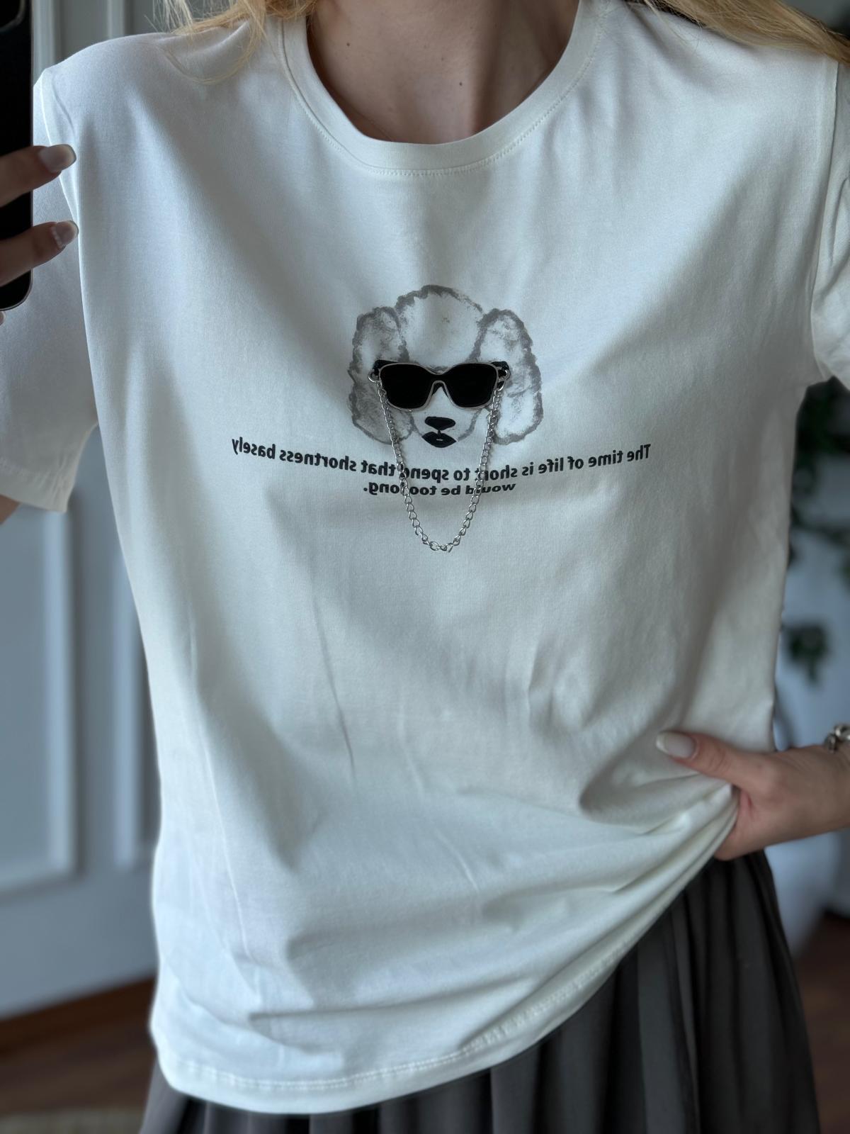 Köpek Baskılı Tshirt 24127 Ekru